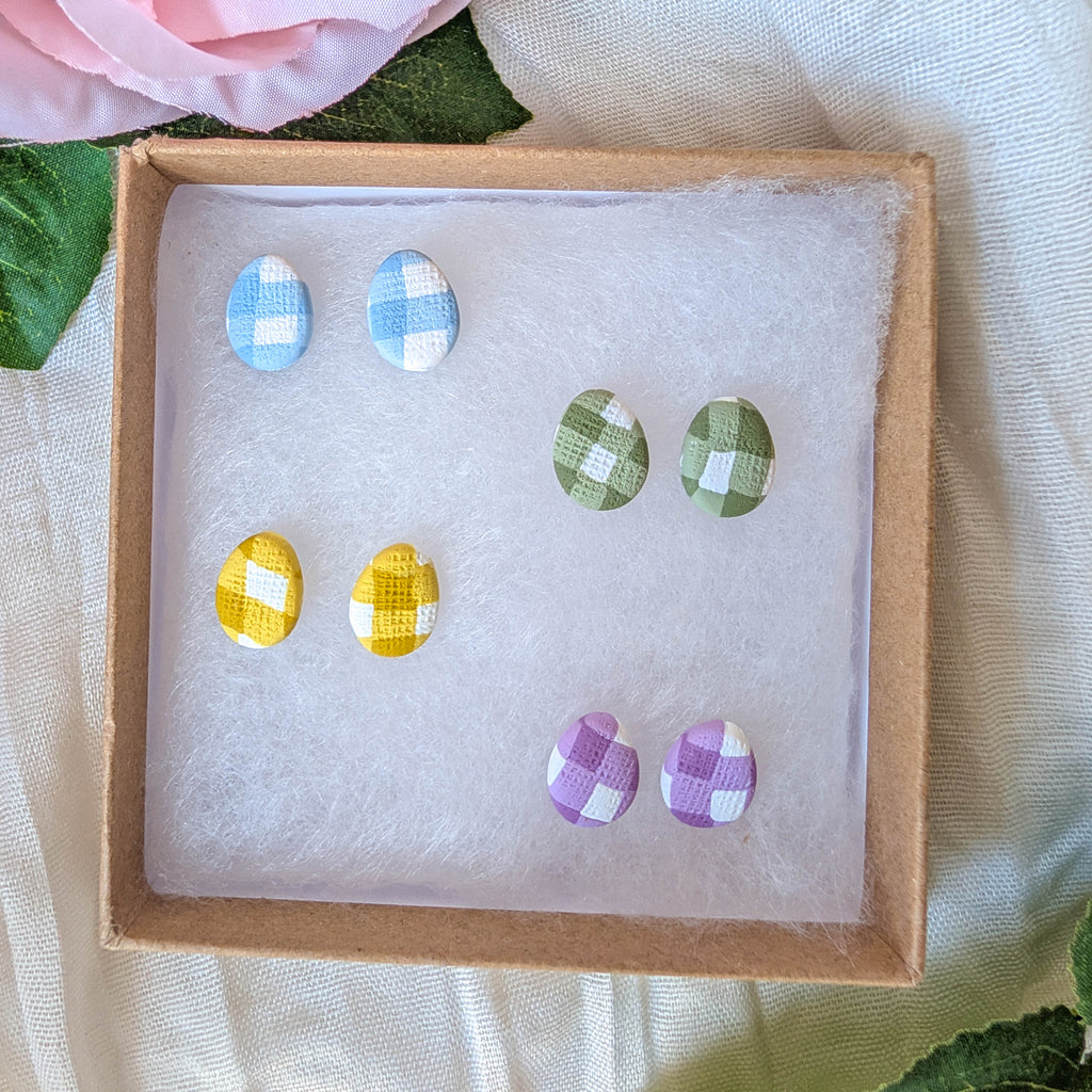 Gingham Polymer Clay Stud Earrings