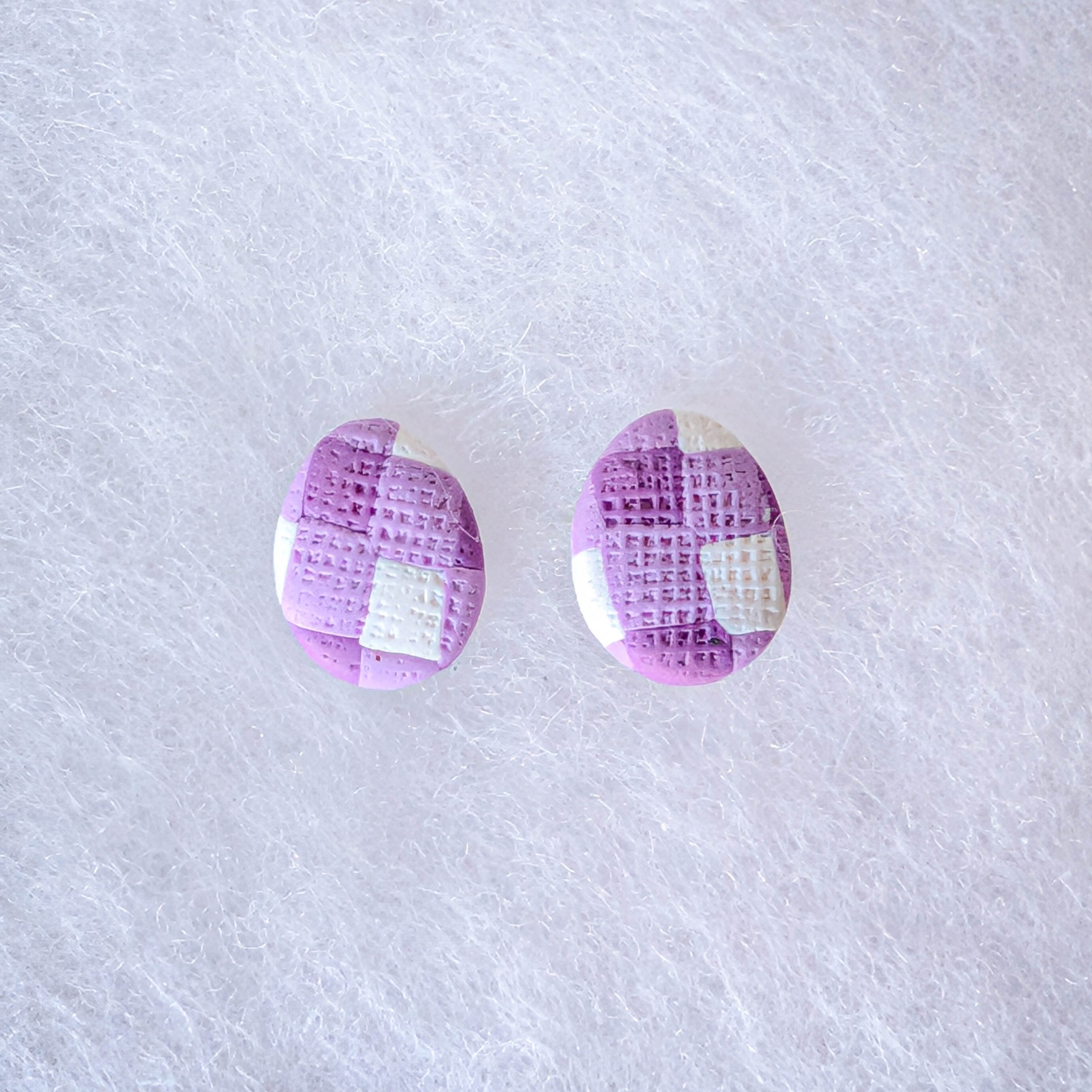 Gingham Polymer Clay Stud Earrings
