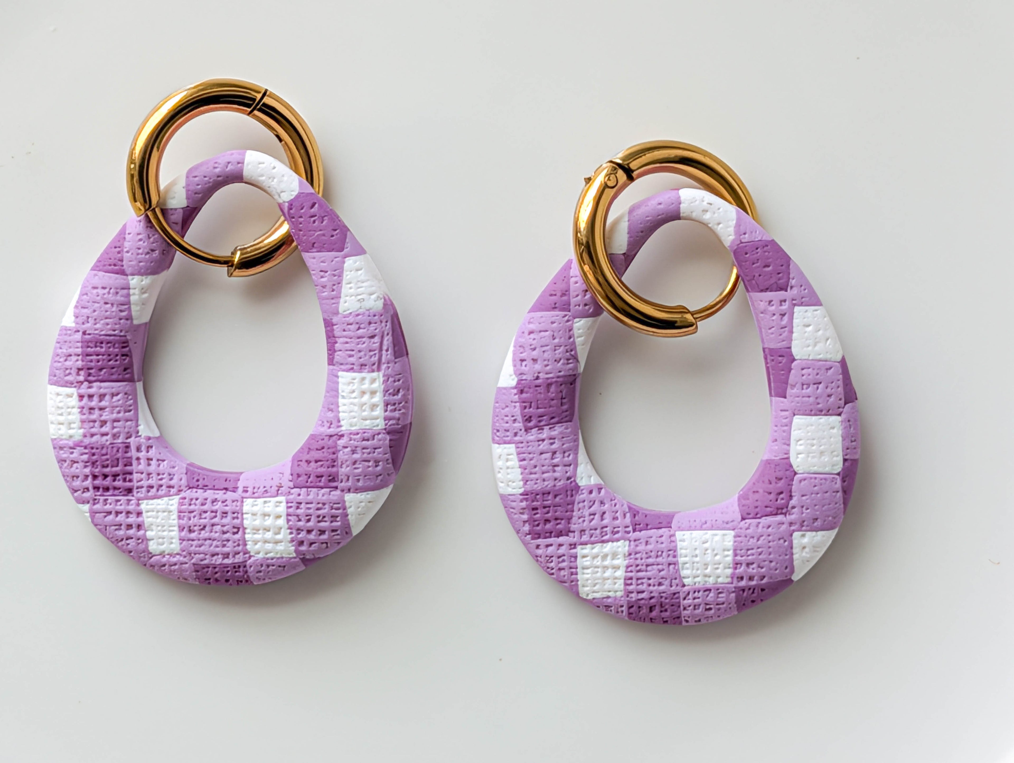 Gingham Polymer Clay Earrings: Interchangeable Cottagecore Dangles