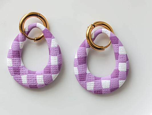 Gingham Polymer Clay Earrings: Interchangeable Cottagecore Dangles
