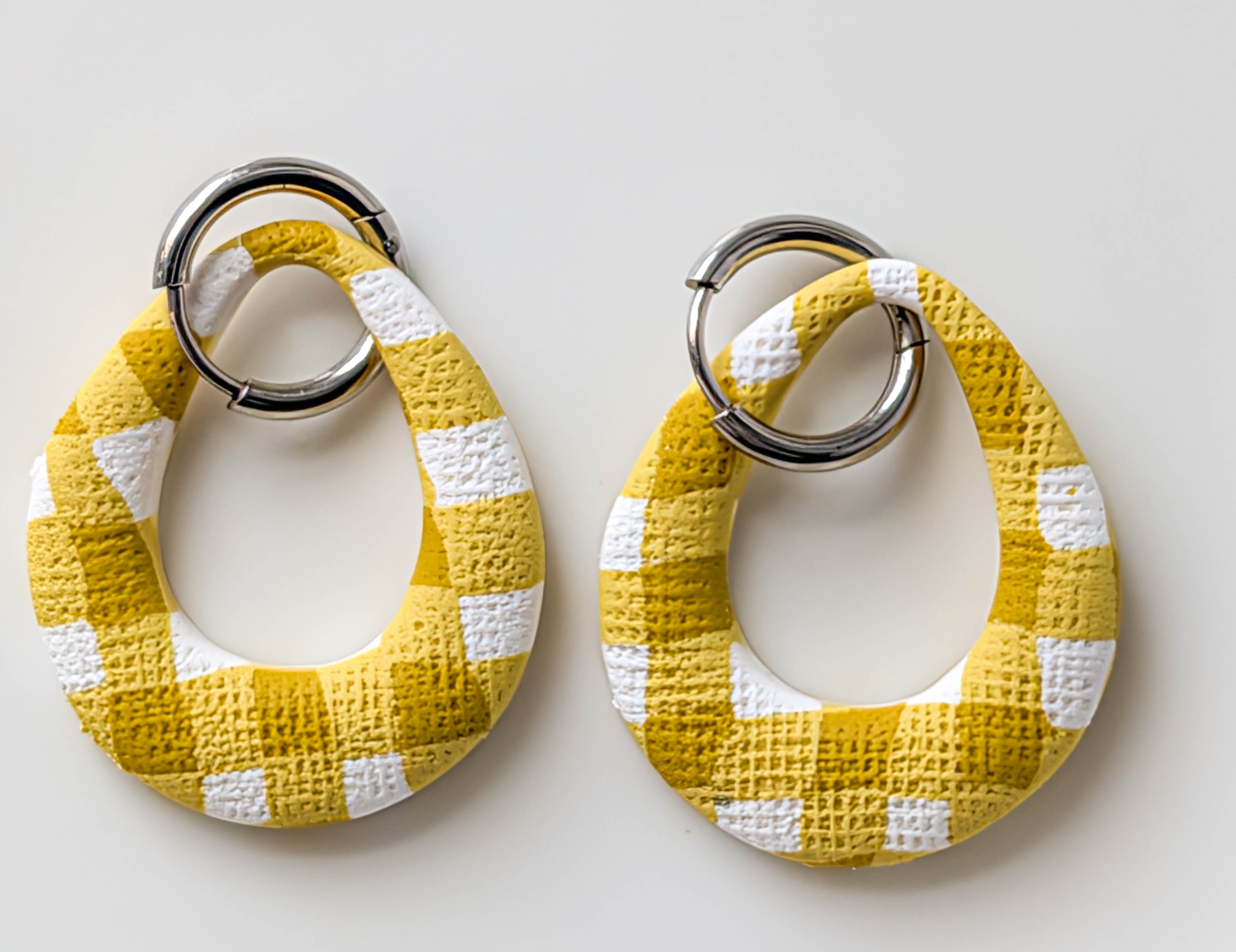Gingham Polymer Clay Earrings: Interchangeable Cottagecore Dangles
