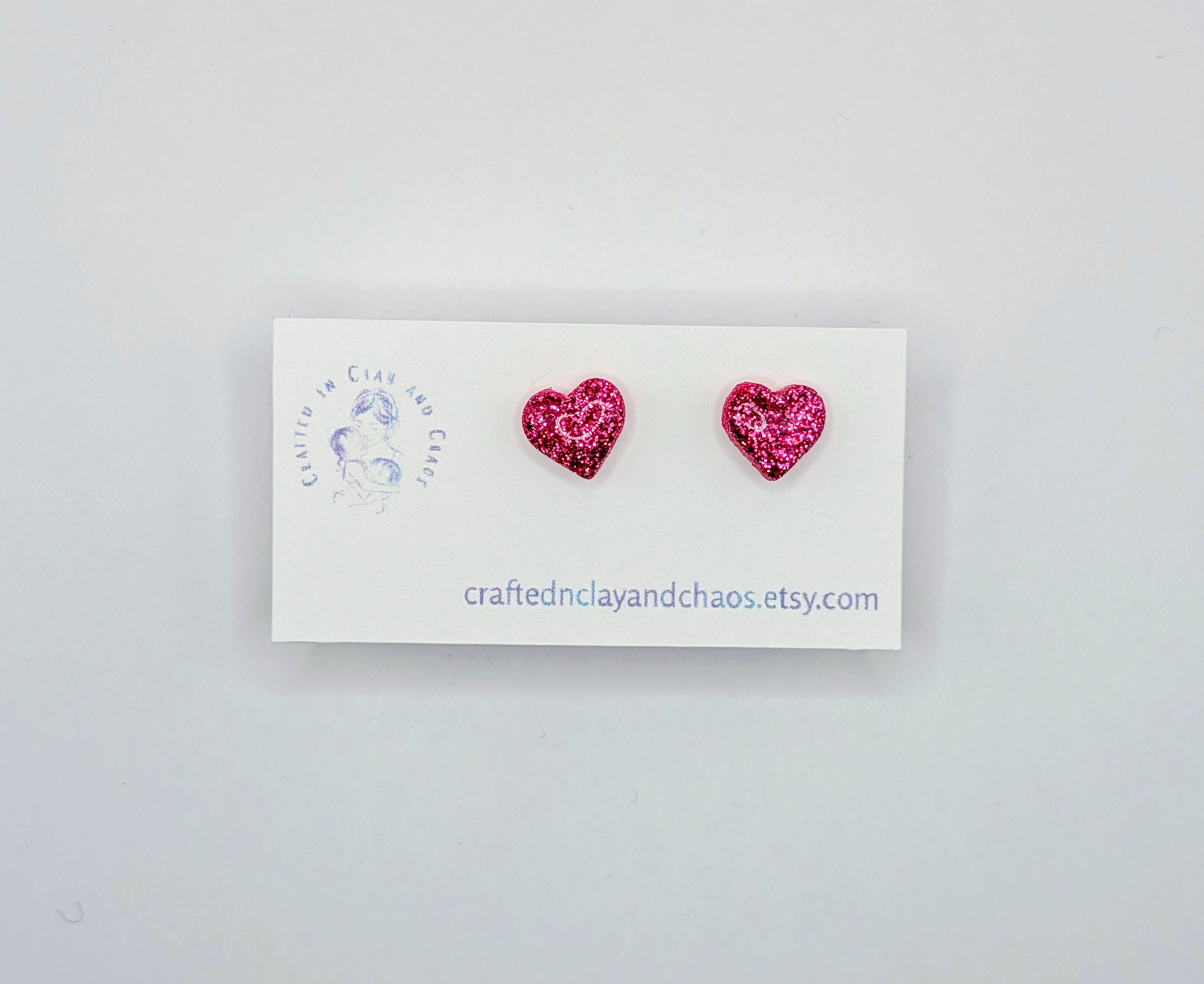 Glitter Heart Stud Earrings, Hypoallergenic Polymer Clay Earrings in Pink Red Silver or Gold