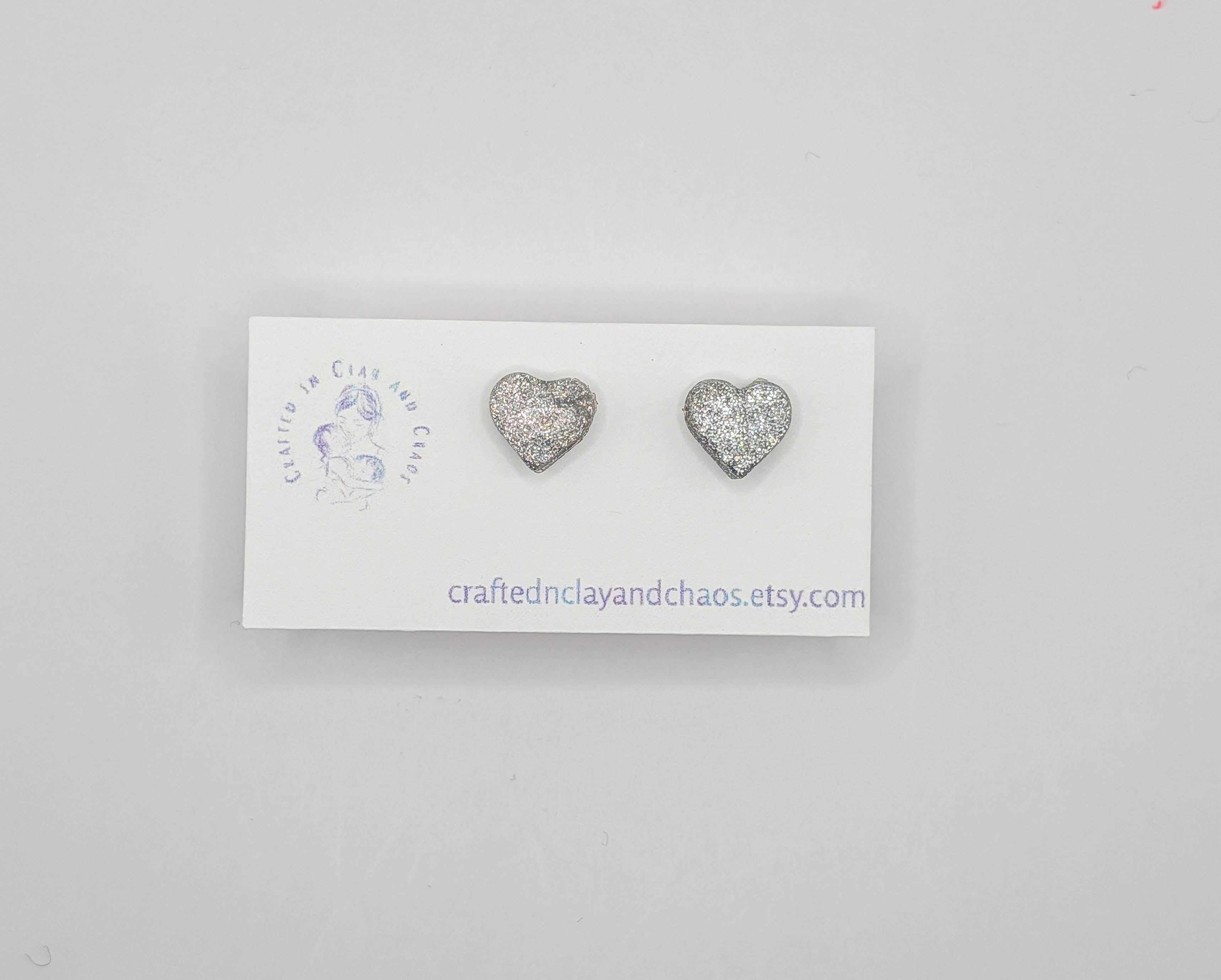 Glitter Heart Stud Earrings, Hypoallergenic Polymer Clay Earrings in Pink Red Silver or Gold