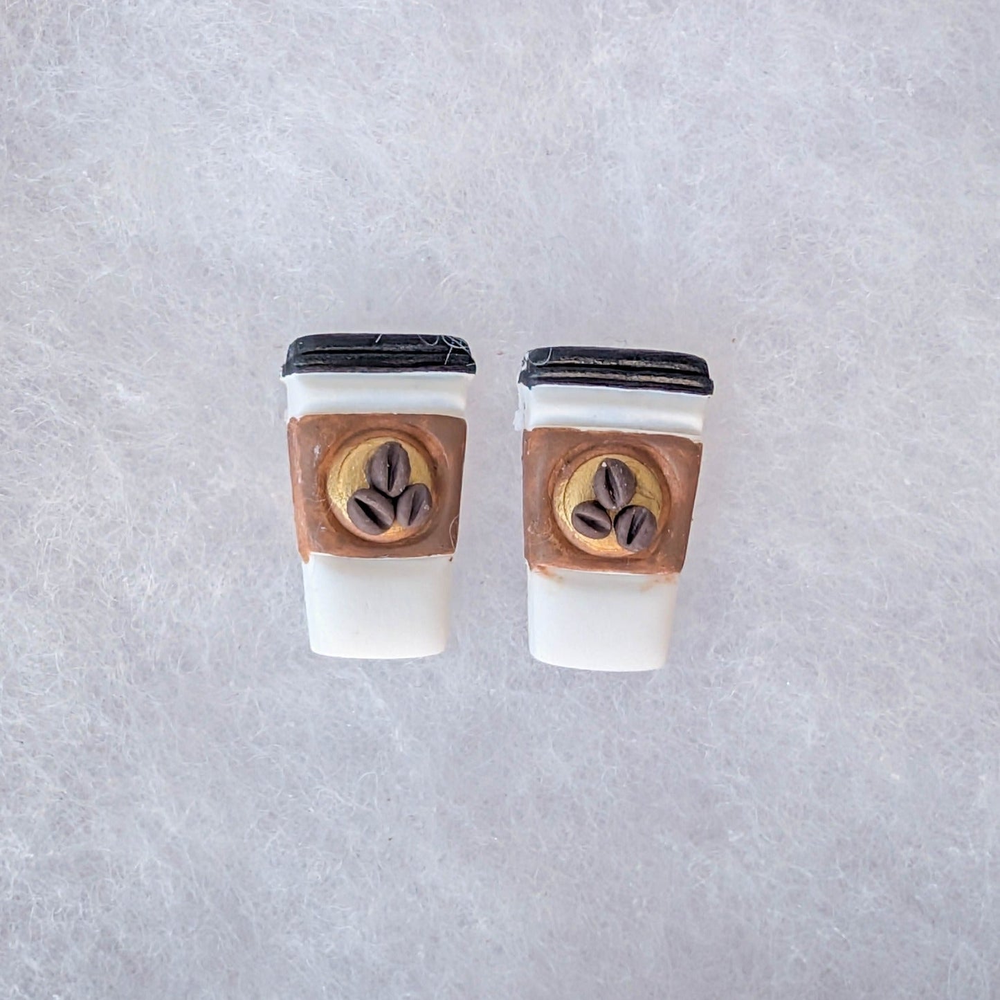 Gold accent handmade takeout coffee cup stud earrings