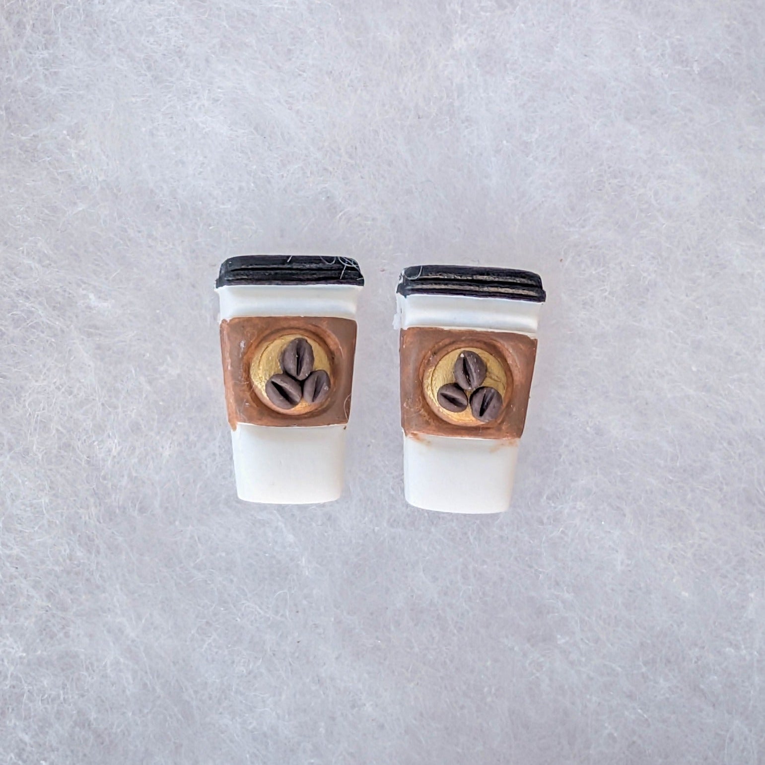 Gold accent handmade takeout coffee cup stud earrings