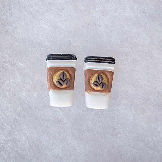 Gold accent handmade takeout coffee cup stud earrings