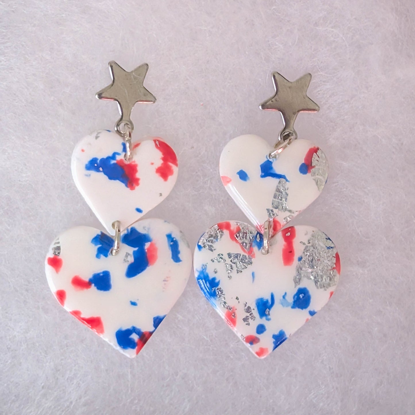 Red, White, and Blue Patriotic Double Heart Earrings for Fourth of July Celebrations
