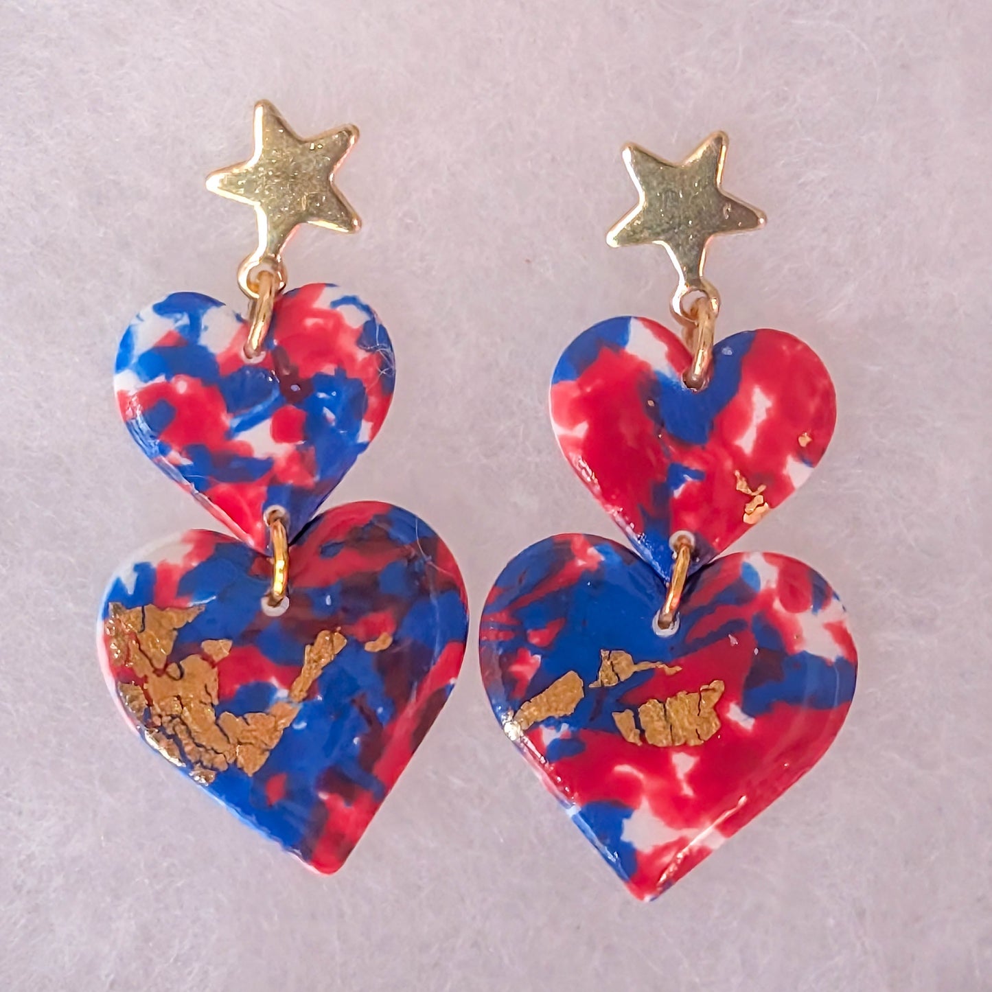 Red, White, and Blue Patriotic Double Heart Earrings for Fourth of July Celebrations