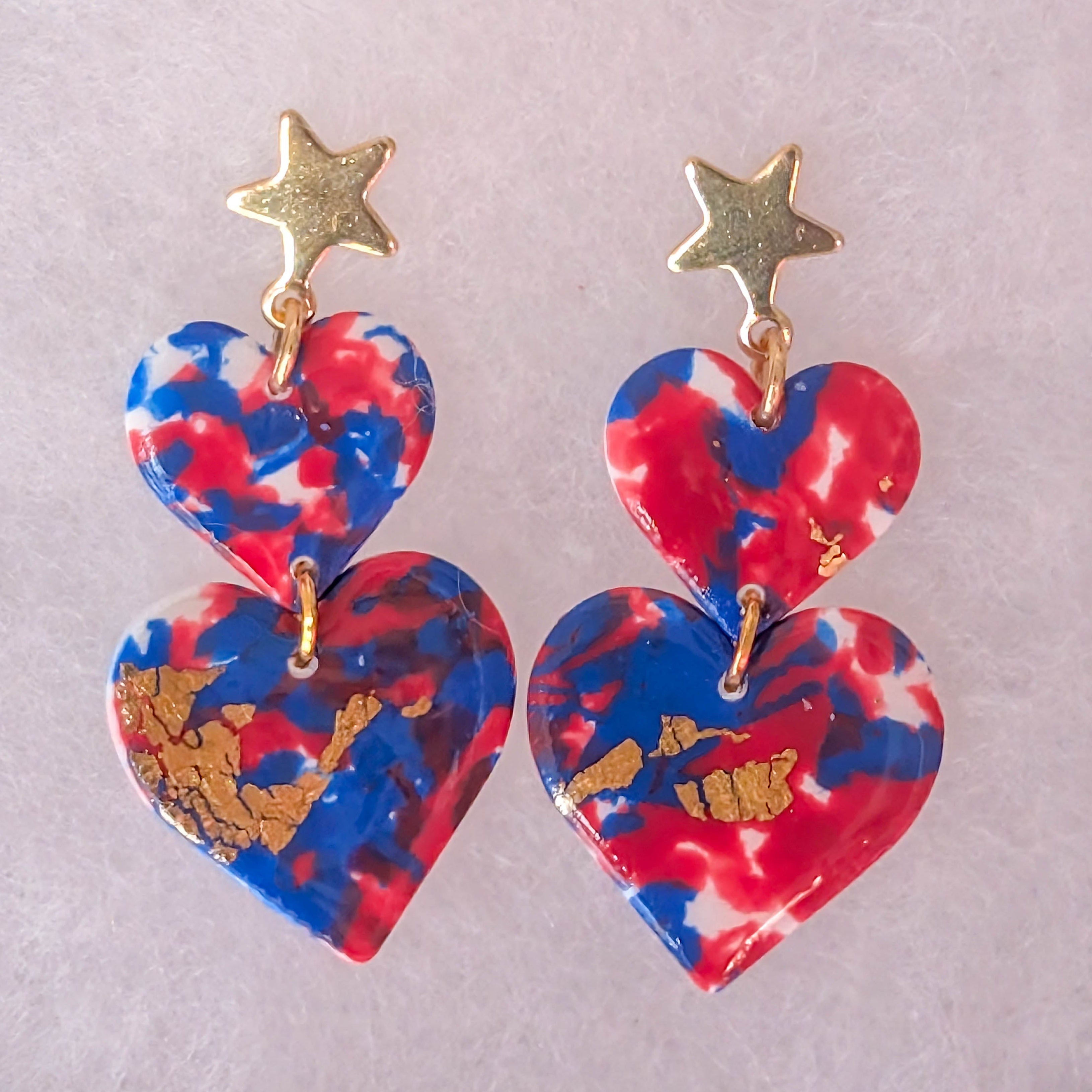 Red, White, and Blue Patriotic Double Heart Earrings for Fourth of July Celebrations
