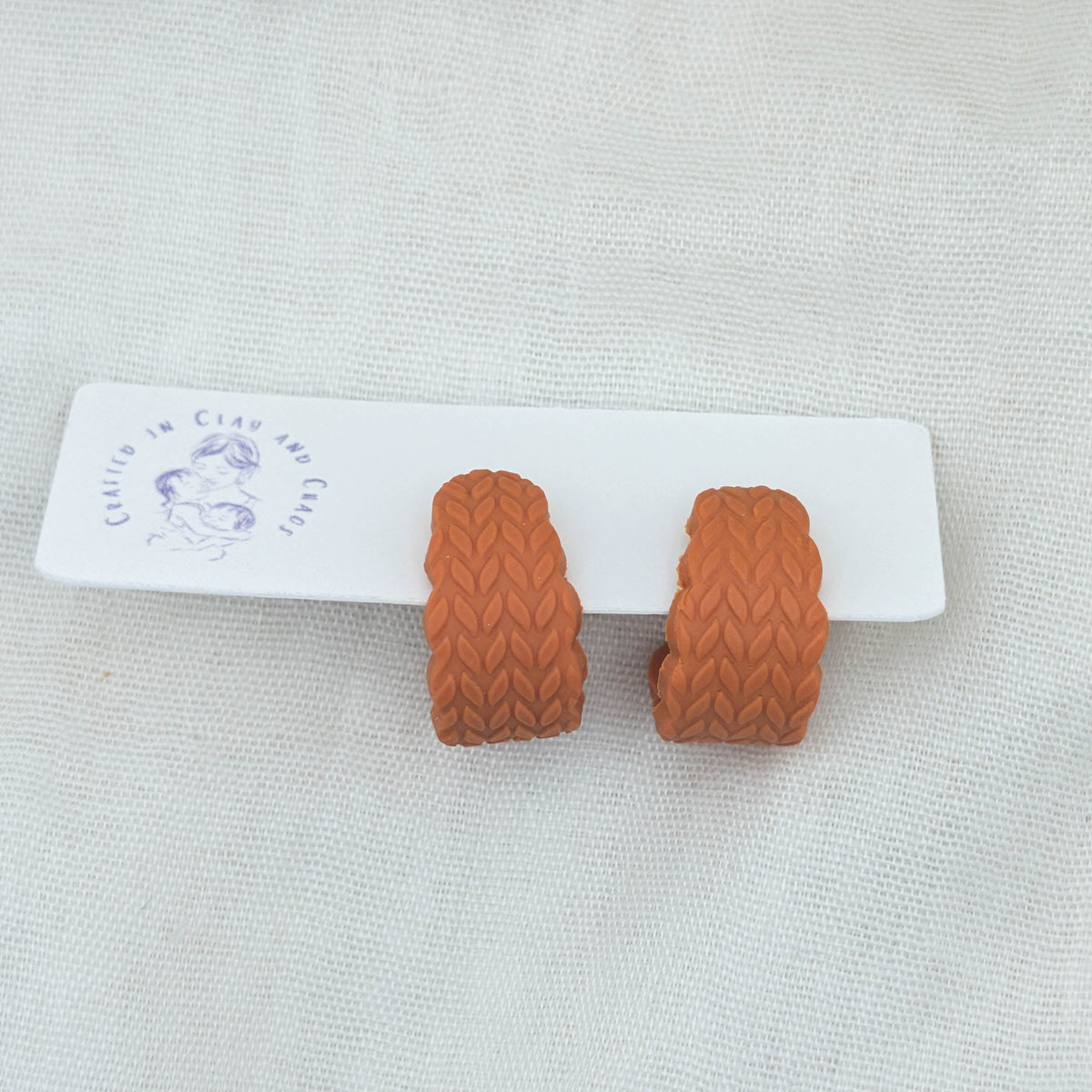 Polymer Clay Huggie Earrings – Cozy Knit Fall Colors