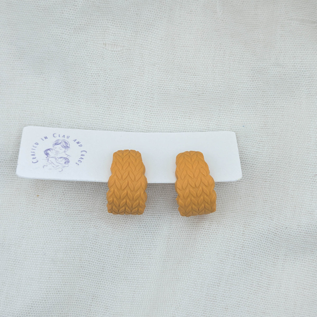 Polymer Clay Huggie Earrings – Cozy Knit Fall Colors