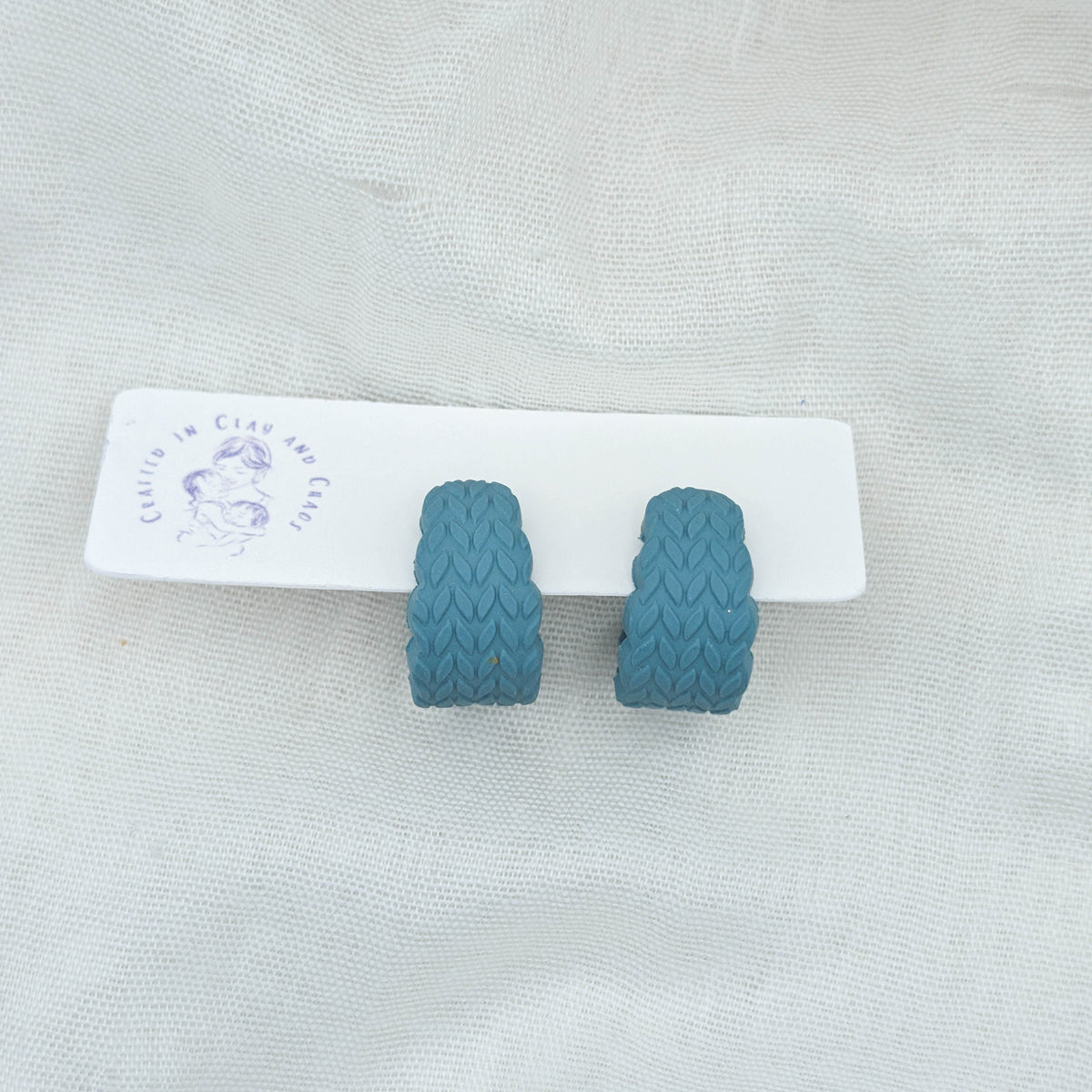 Polymer Clay Huggie Earrings – Cozy Knit Fall Colors