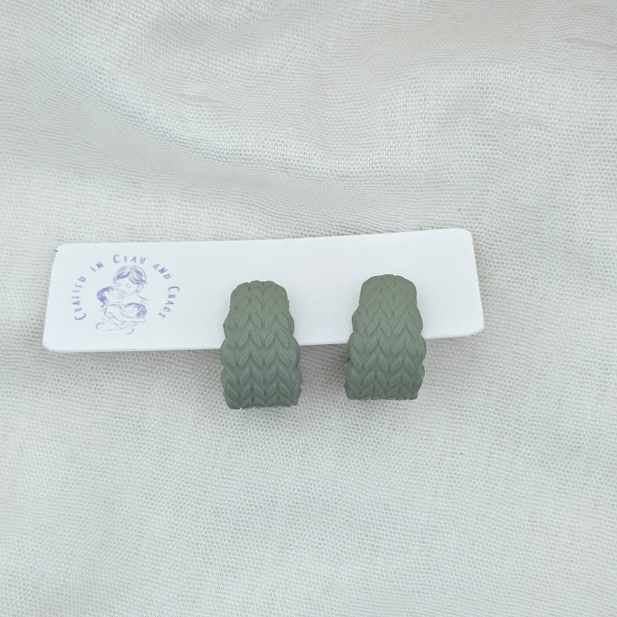 Polymer Clay Huggie Earrings – Cozy Knit Fall Colors