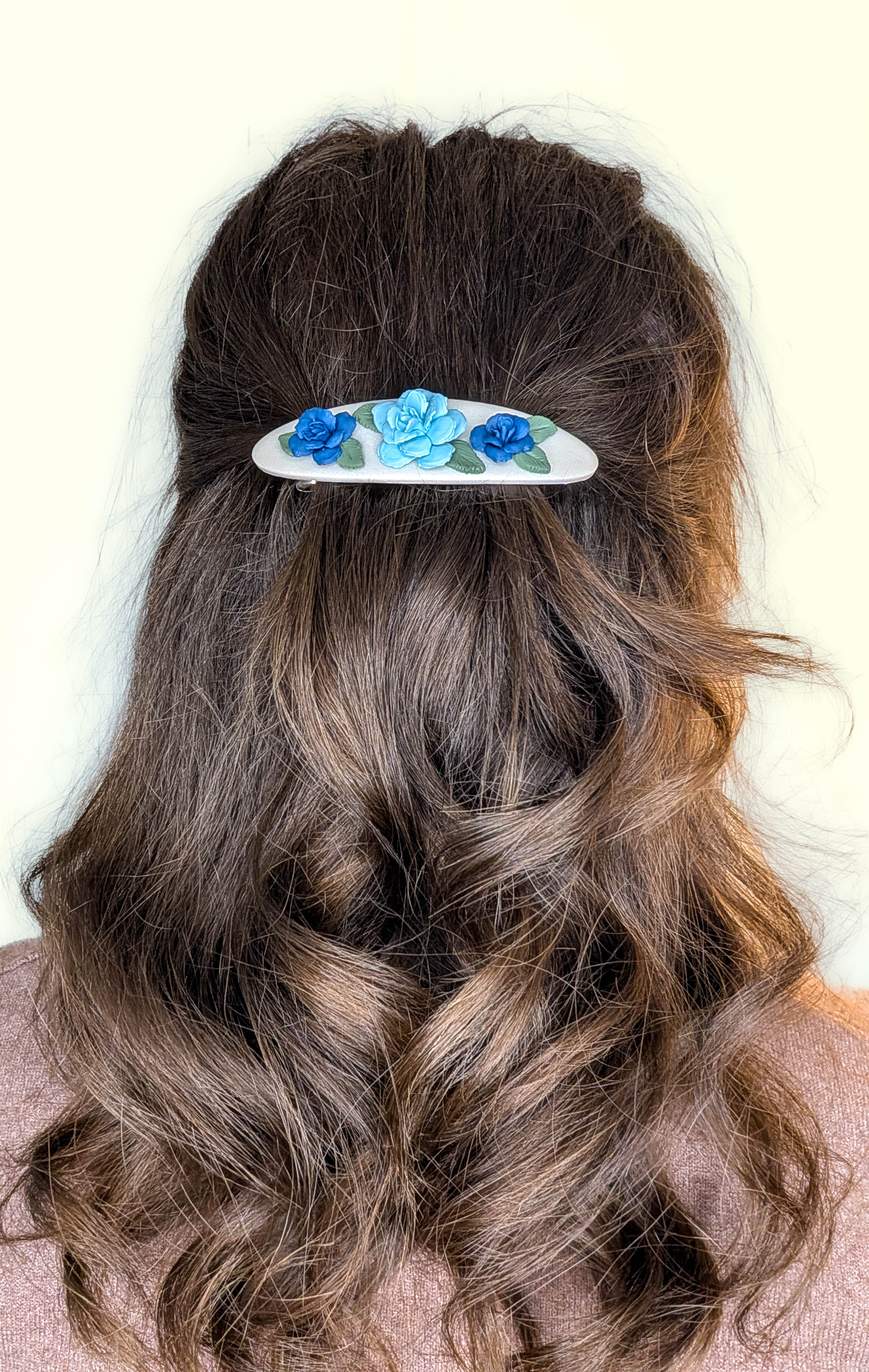 Handcrafted Blue Rose Hair Clip