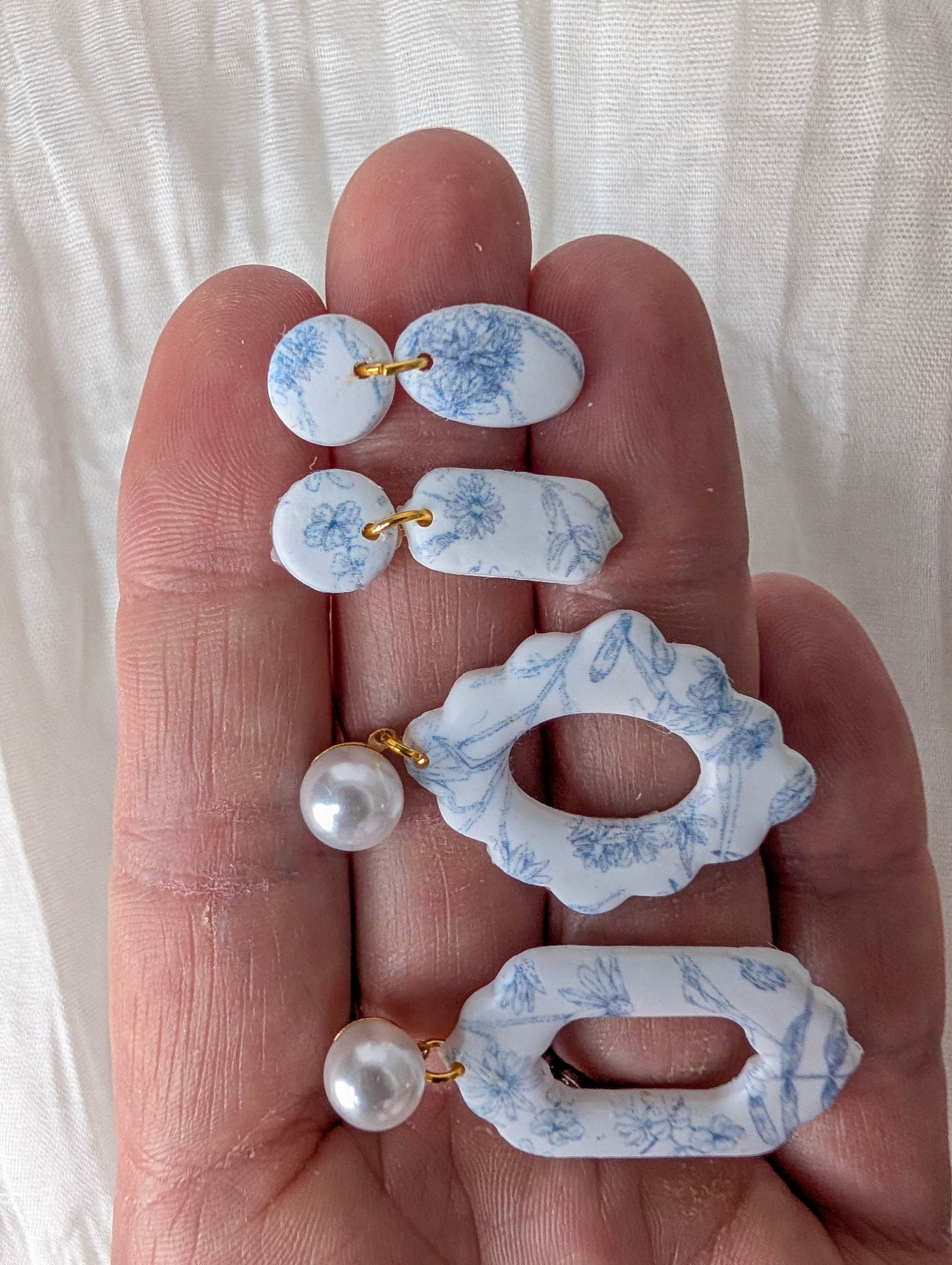 Vintage Blue Floral Dangle Earrings