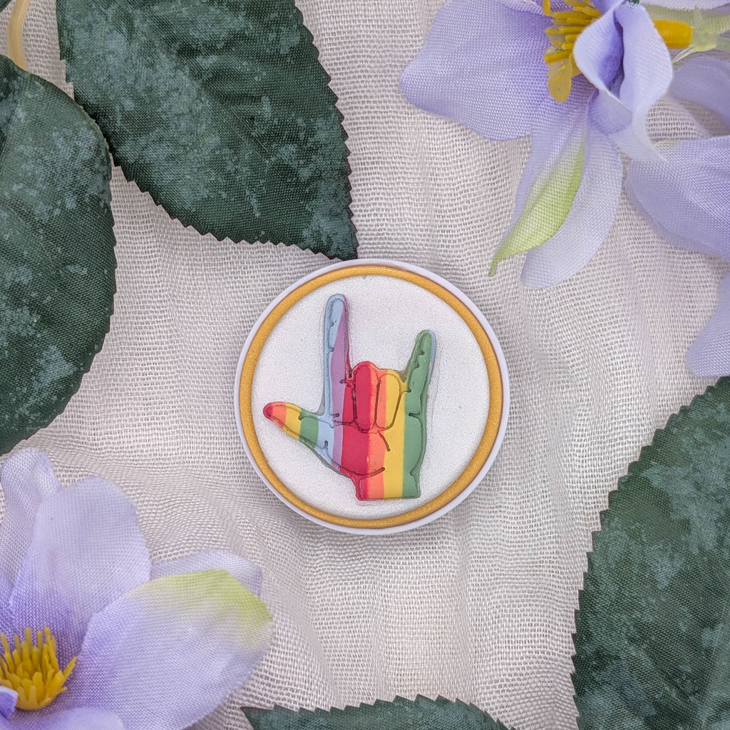 ASL I Love You Rainbow Pop up Phone Grip
