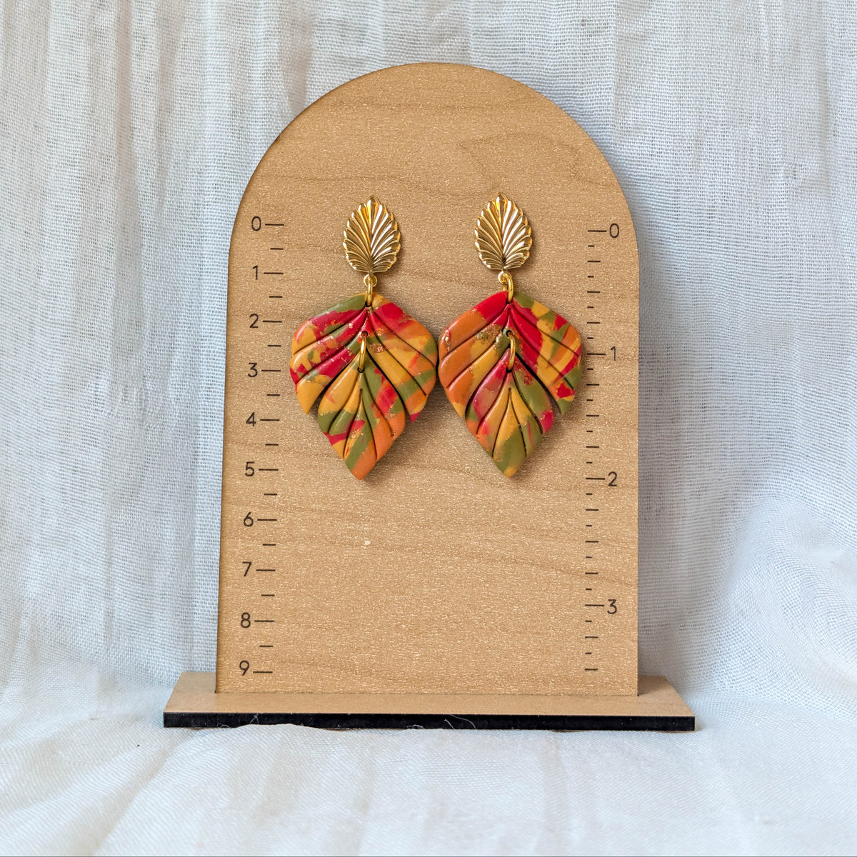 Autumn Marble Leaf Statement Earrings