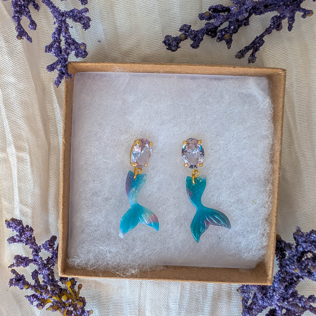 Whimsical Mermaid Marble Statement Earrings for Summer Style
