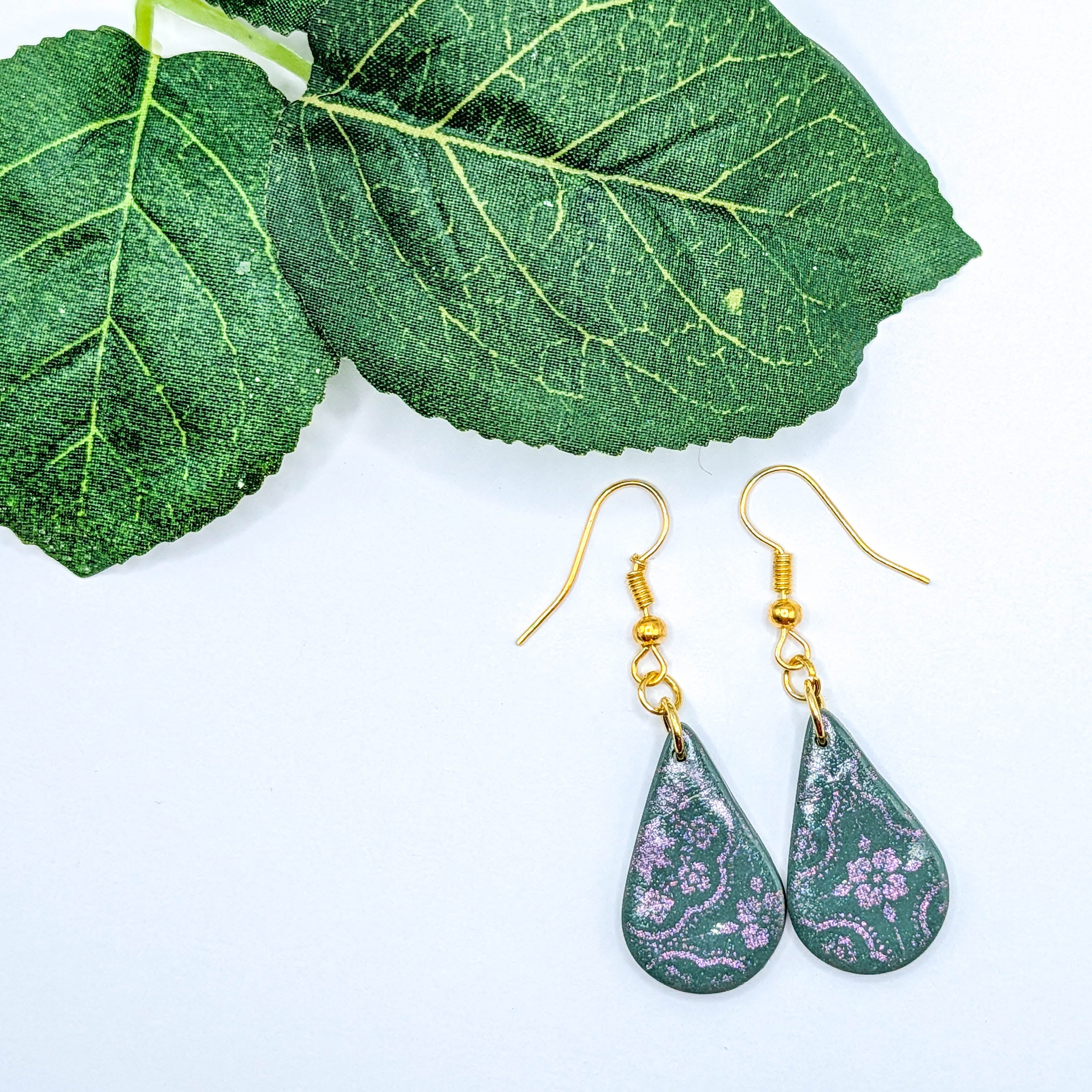 Moroccan Teardrop Dangle Earrings with Subtle Gold Shimmer