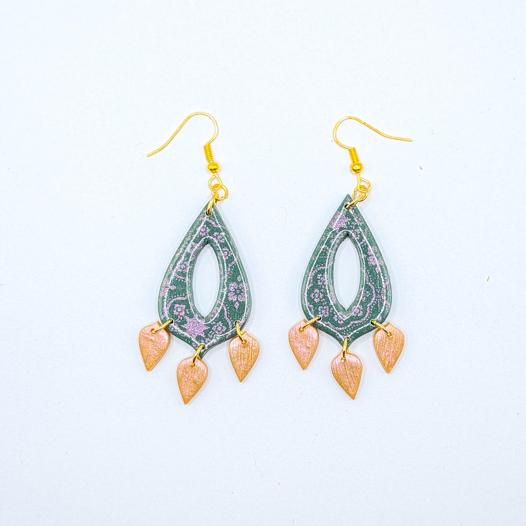 Moroccan Style Handmade Polymer Clay Dangles with Gold Leaves