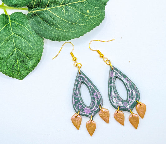 Moroccan Style Handmade Polymer Clay Dangles with Gold Leaves