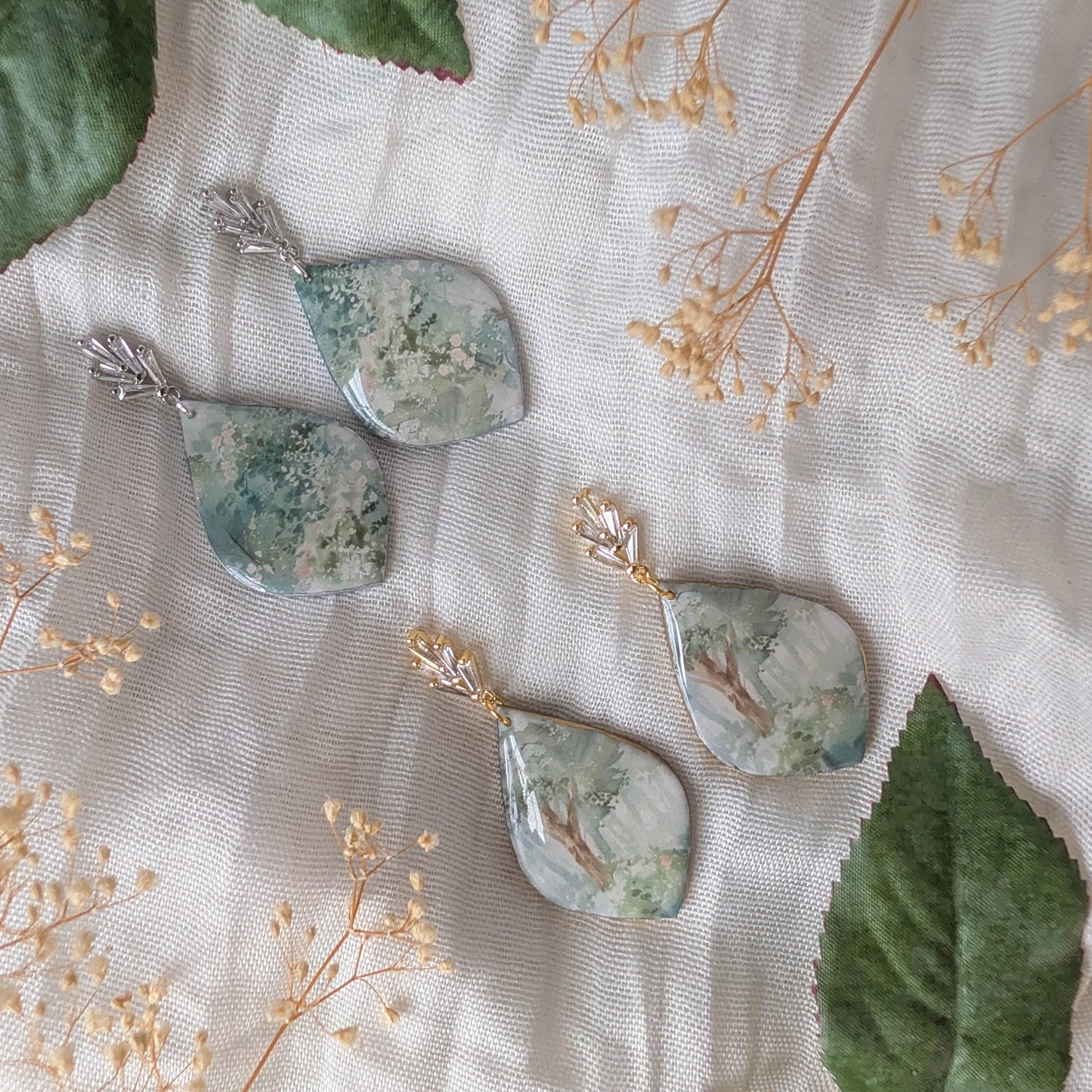Mystical Forest Polymer Clay Earrings: Fairycore Ren Faire Jewelry