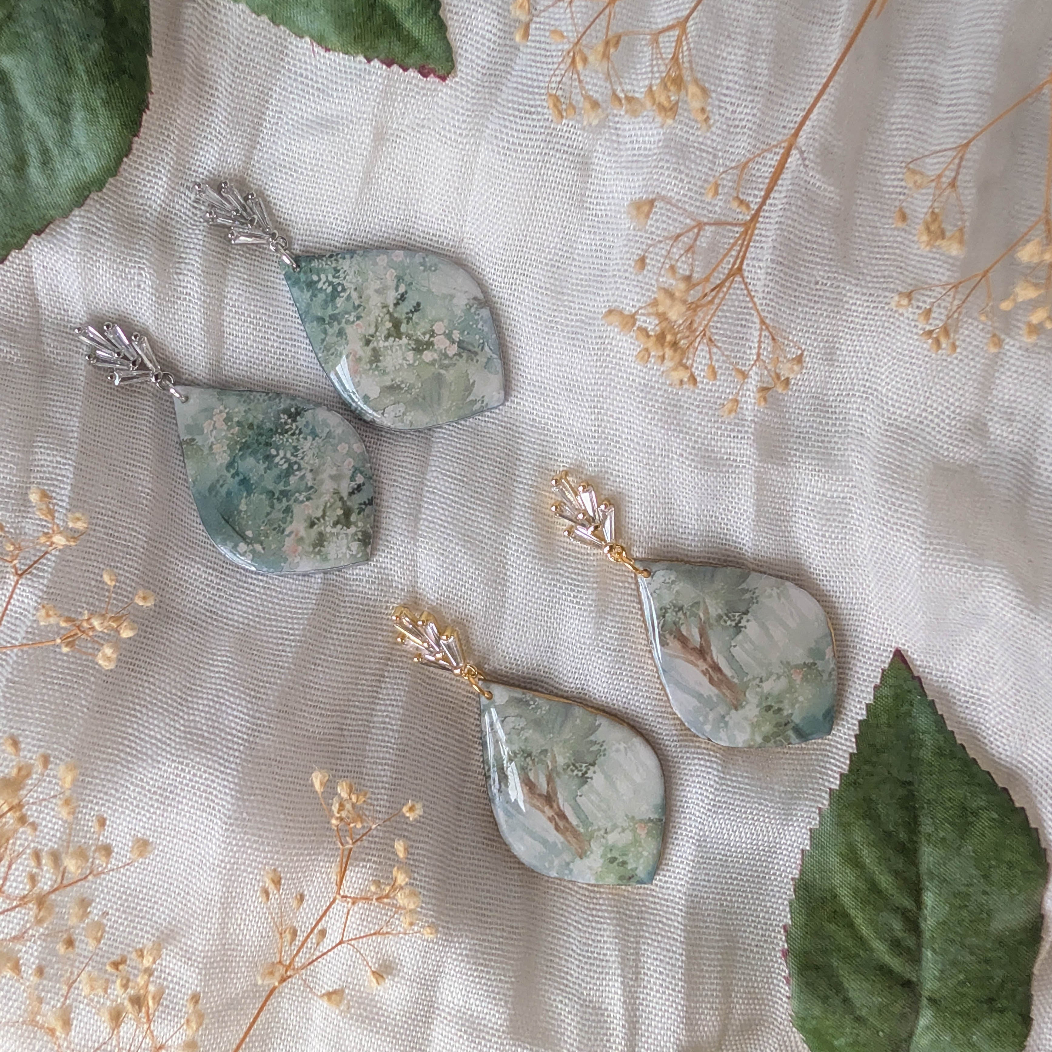 Mystical Forest Polymer Clay Earrings: Fairycore Ren Faire Jewelry