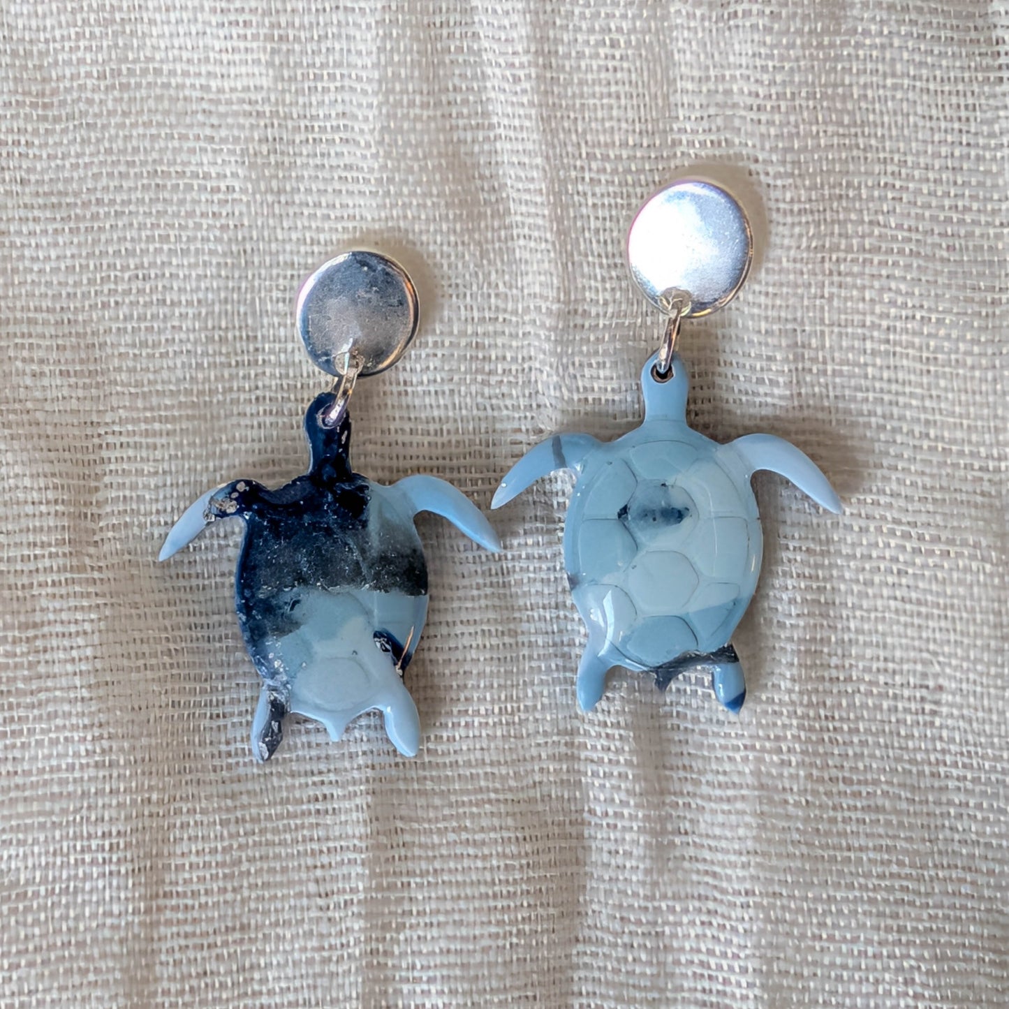 Lightweight Modern Geometric Blue Grey Marble Earring for Office Workwear