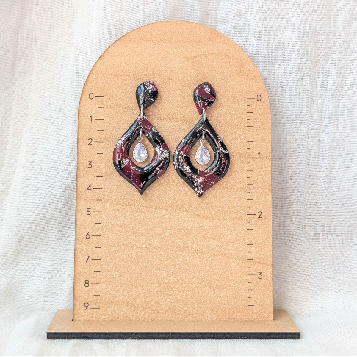 Gothic Red and Black Marble Dangle Earrings | Vampire Marble