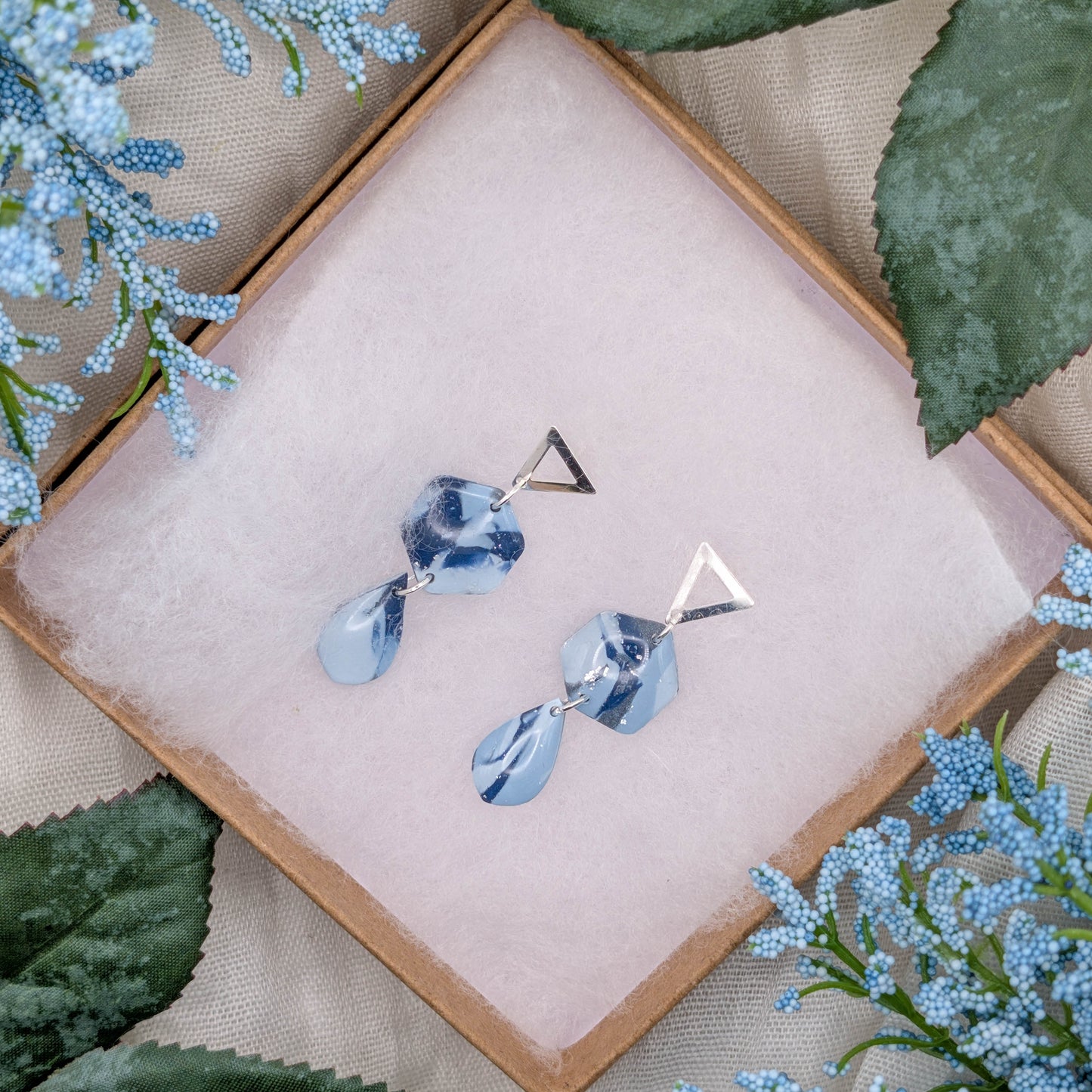 Lightweight Modern Geometric Blue Grey Marble Earring for Office Workwear
