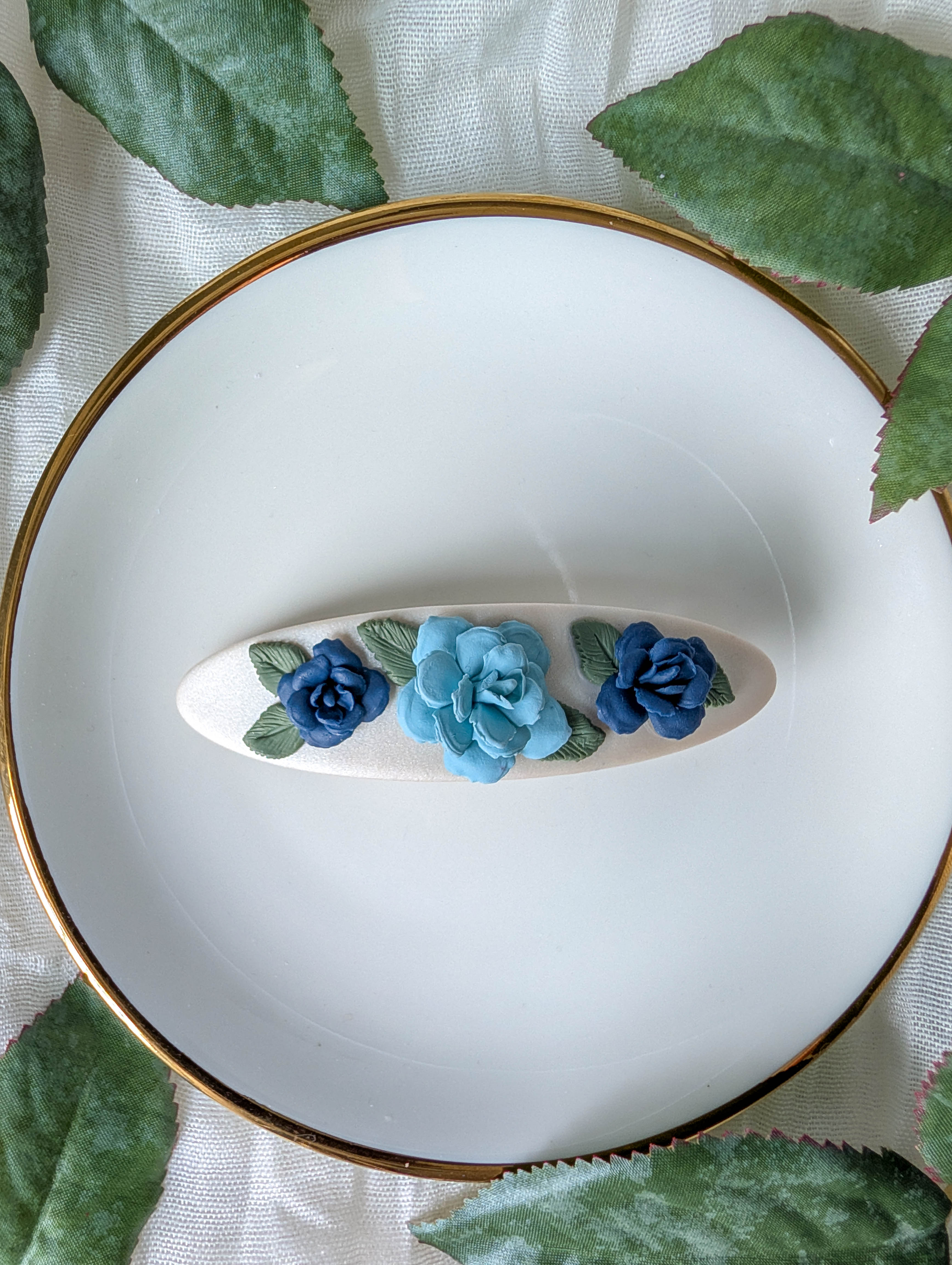 Handcrafted Blue Rose Hair Clip