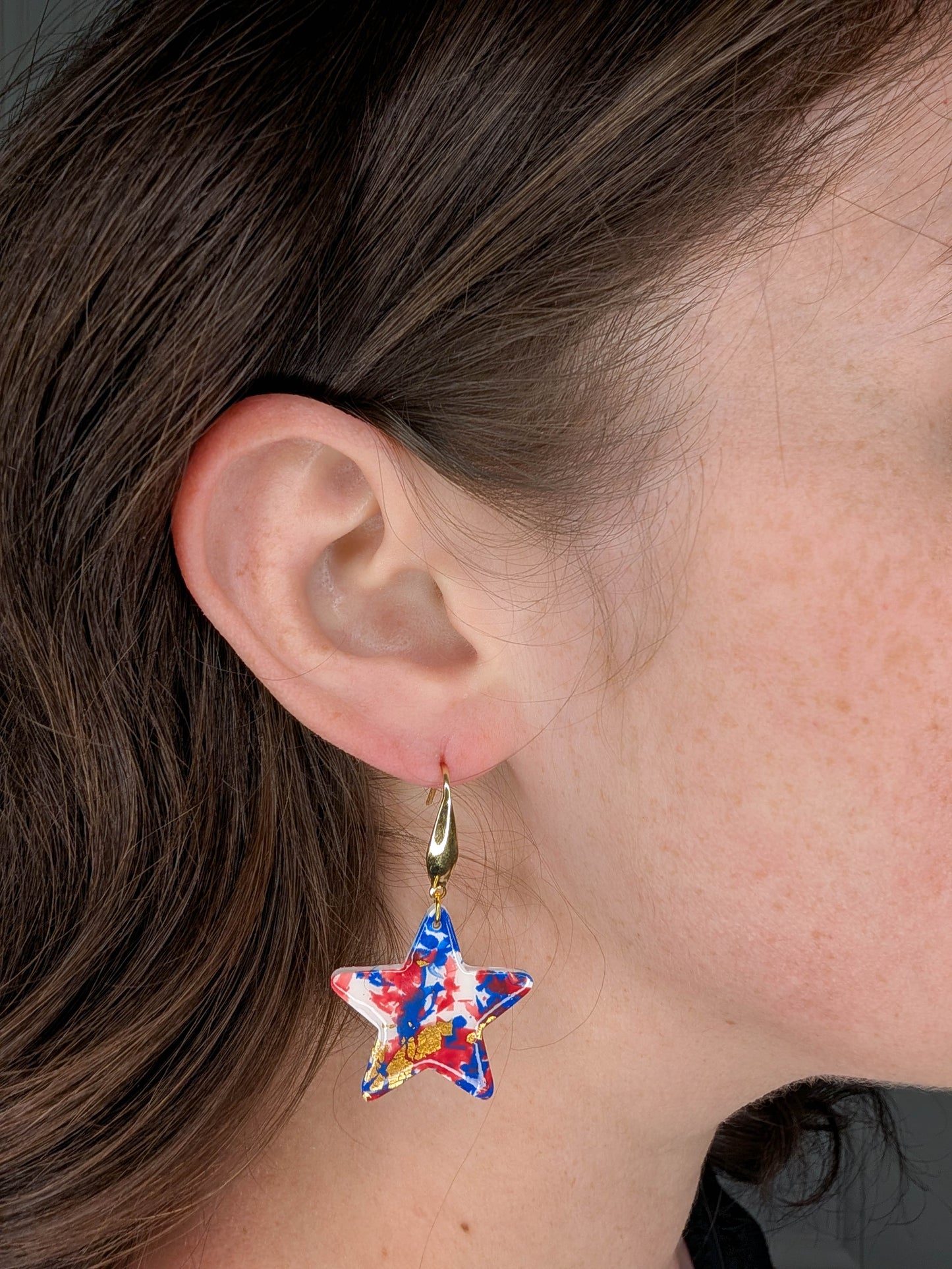 Bold Patriotic Star Earrings, Handmade Americana Statement Drops for USA celebration