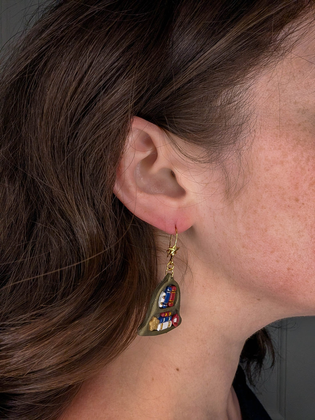 Liberty Bell Bookcase Clay Earrings for Booklover Fourth of July Style