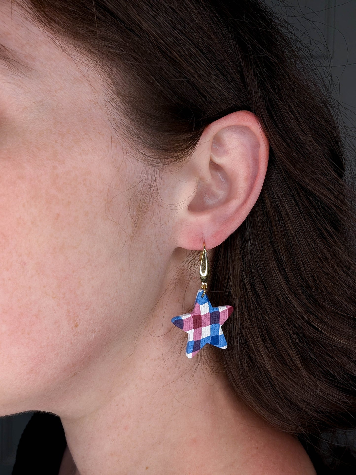 Handmade Fourth of July Gingham Stars (Patriotic USA Celebration Earrings)