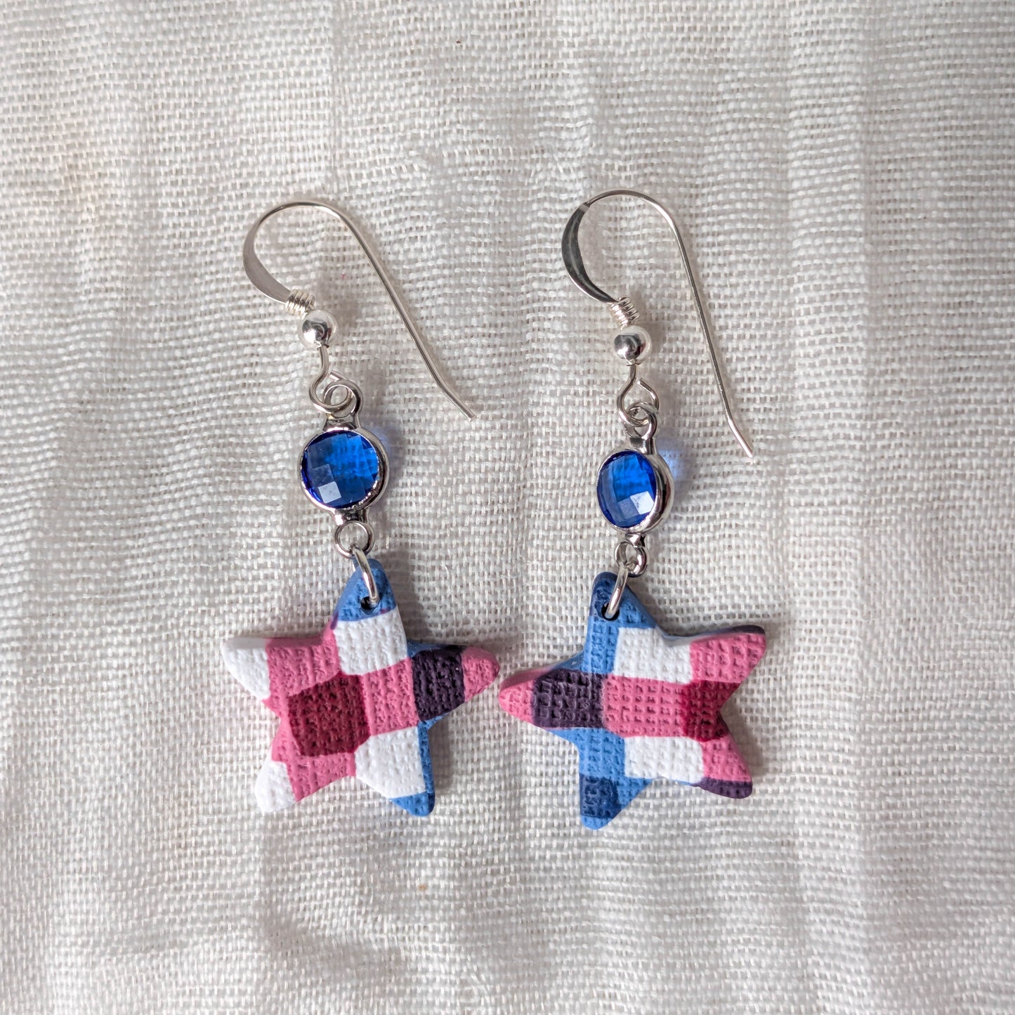 Handmade Lightweight Americana Dangle with Gingham Stars and Gems