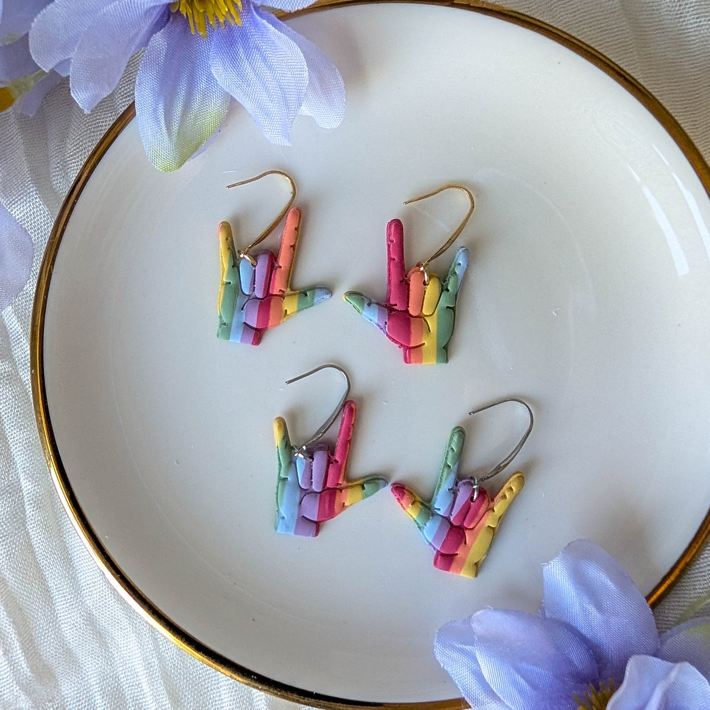 Rainbow ASL I Love You Earrings for Pride Celebration