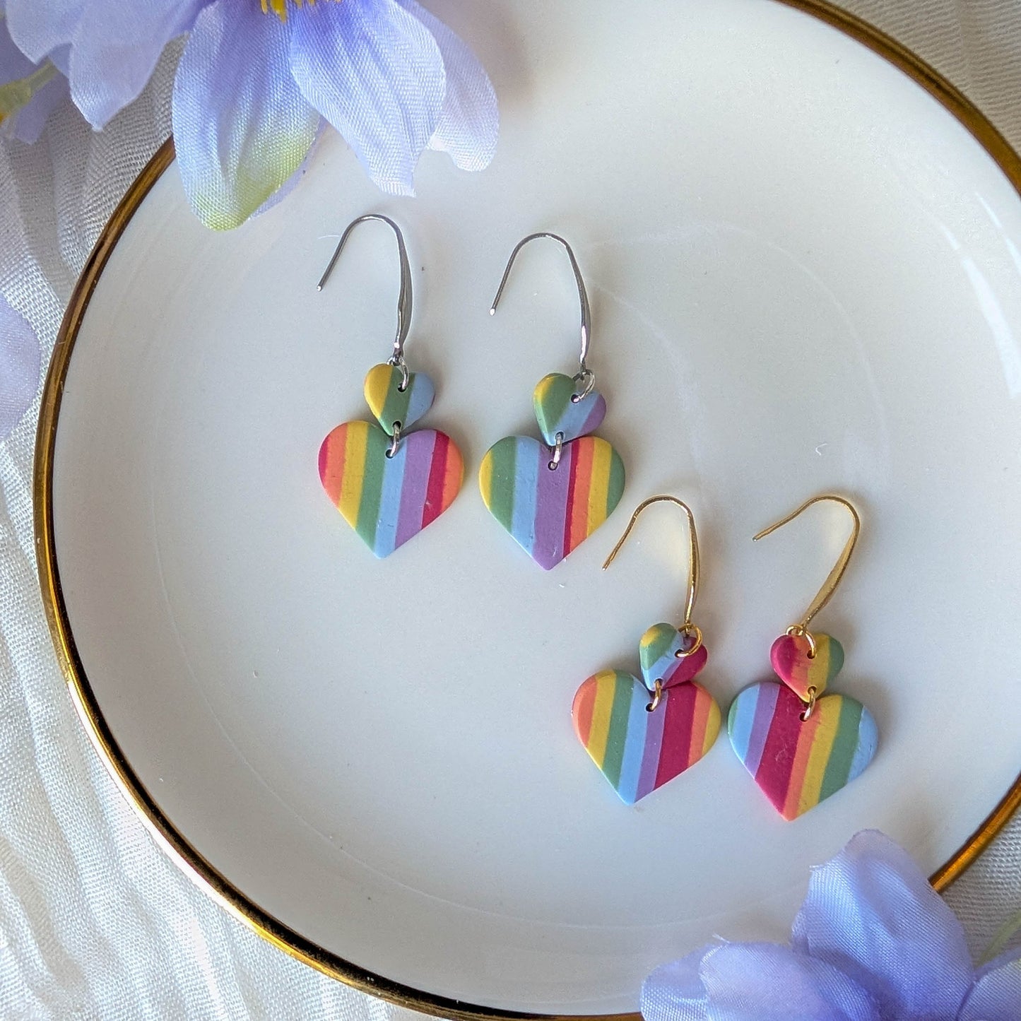 Rainbow Double Heart Earrings