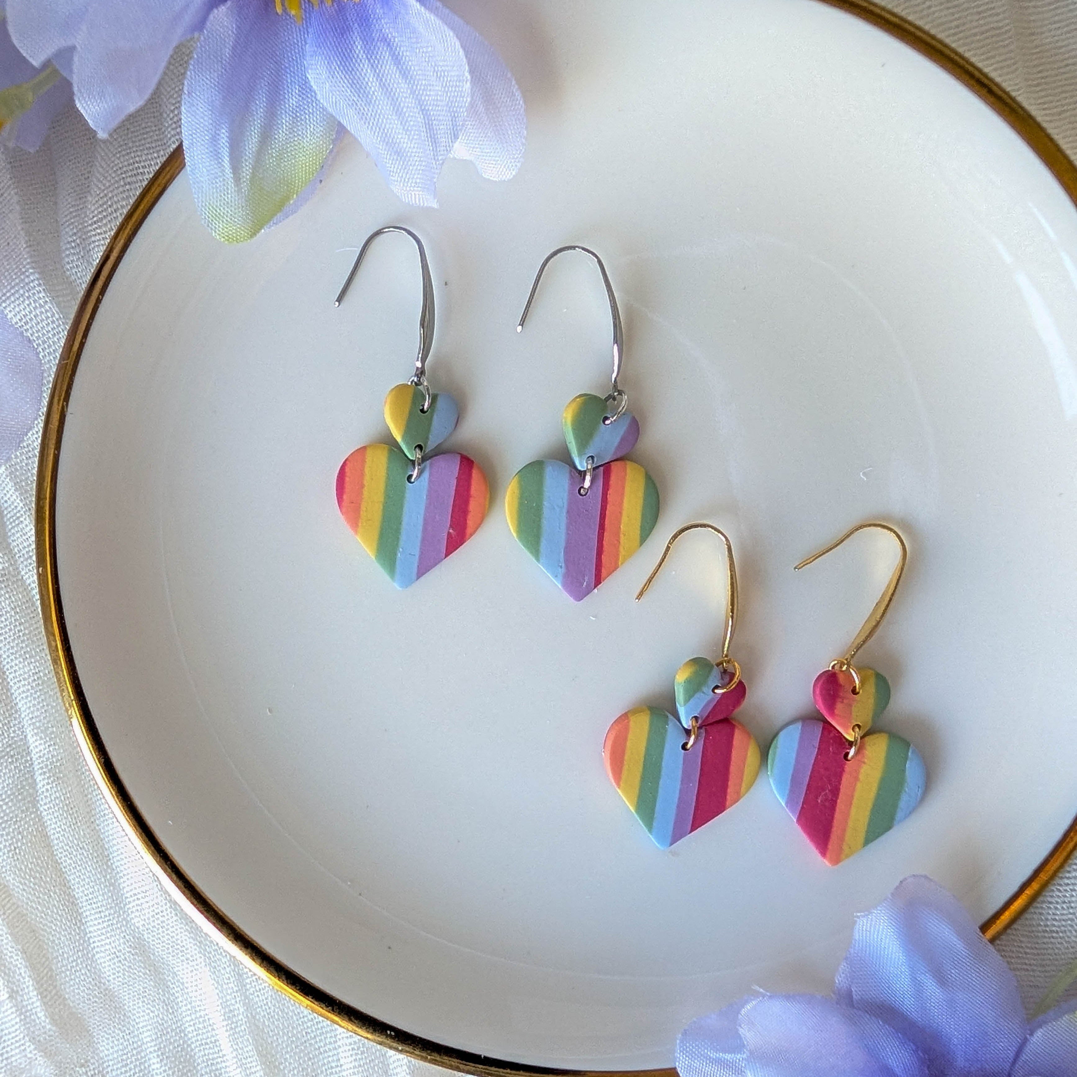 Rainbow Double Heart Earrings