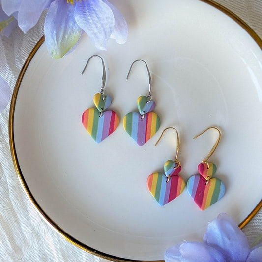 Rainbow Double Heart Earrings