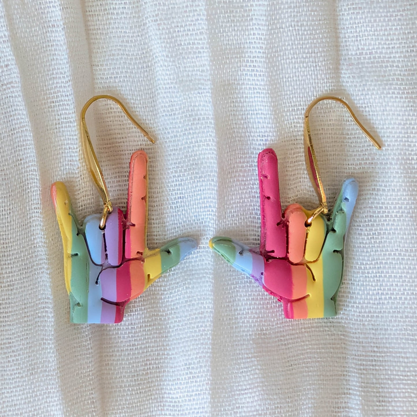 Rainbow ASL I Love You Earrings for Pride Celebration