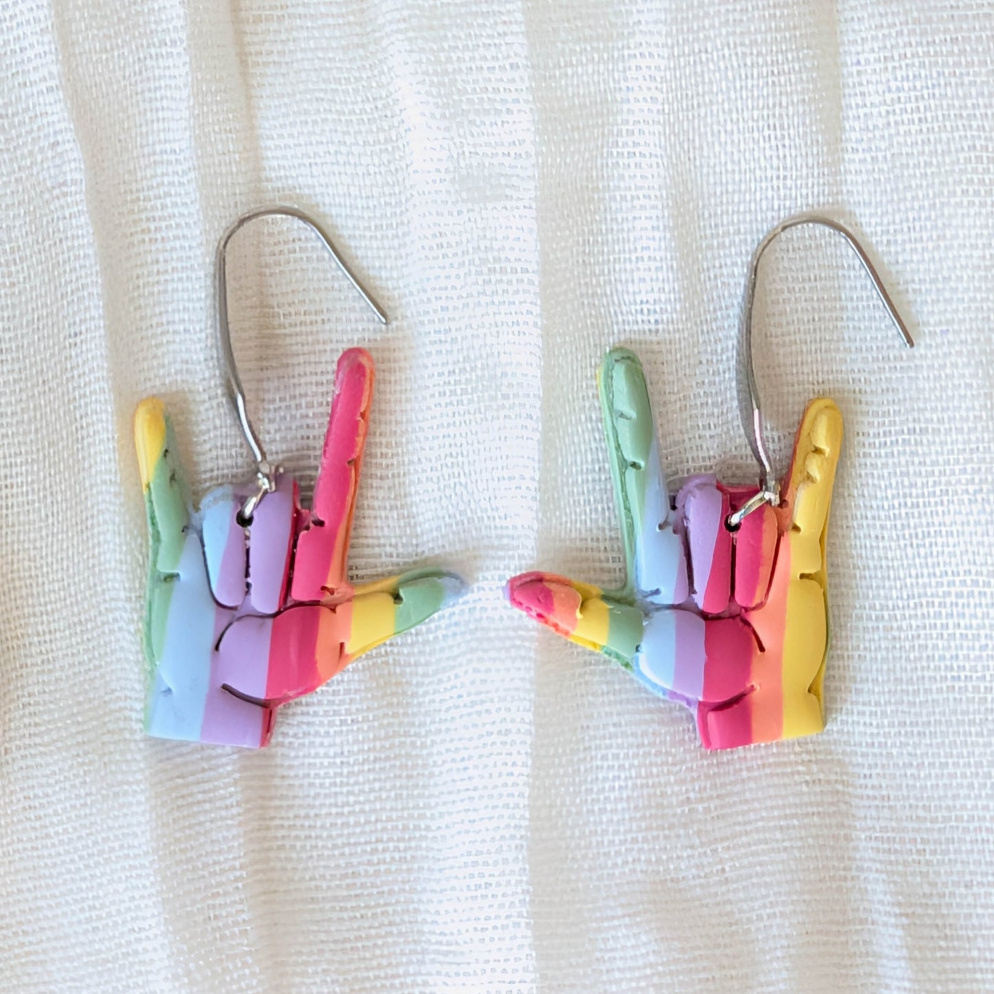 Rainbow ASL I Love You Earrings for Pride Celebration
