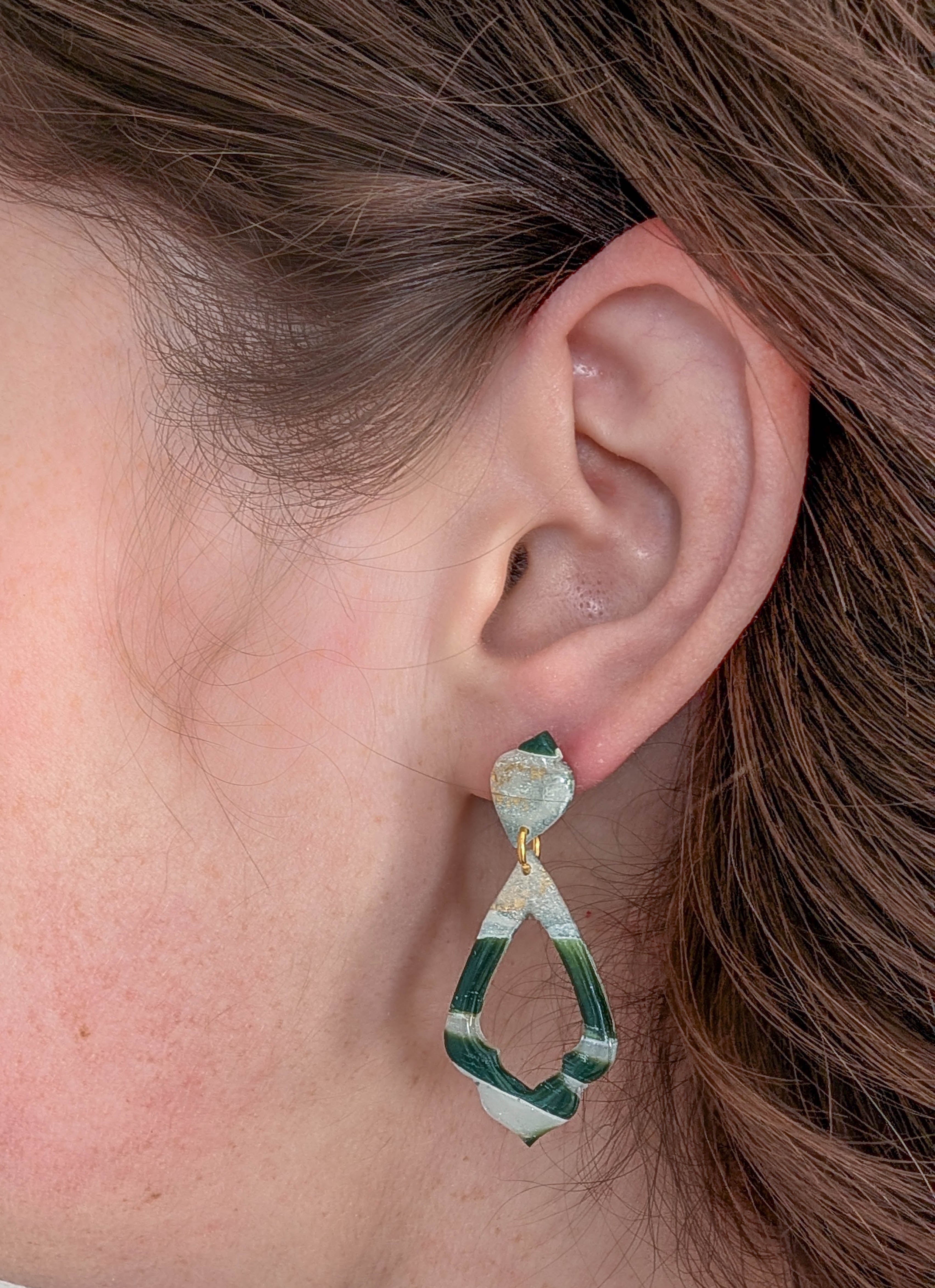 Forest Green Marble Polymer Clay Earrings