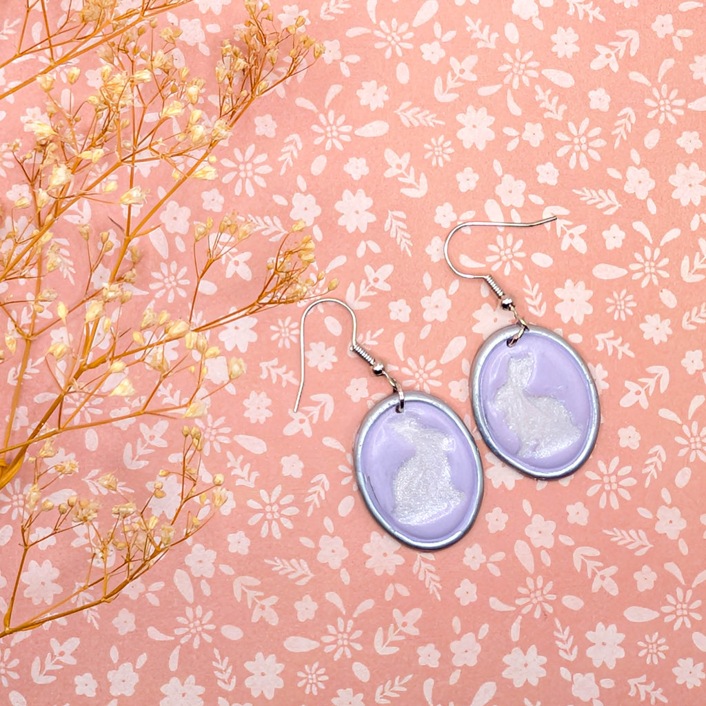 Vintage Frame Bunny Earrings: Handmade Spring Easter Dangles