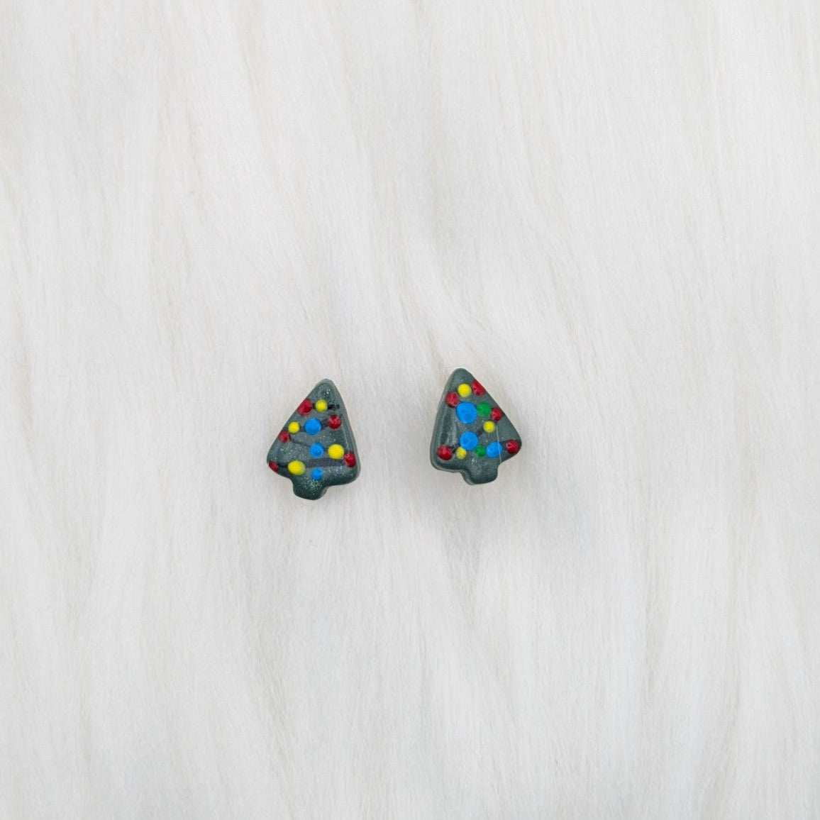 Mini Christmas tree studs with multicolored lights