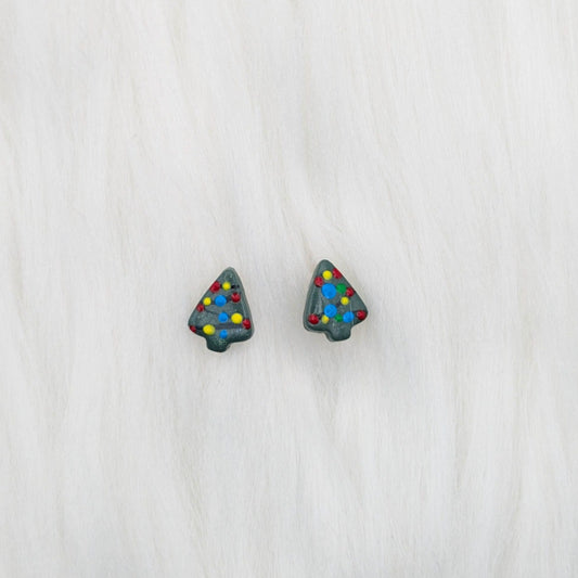 Mini Christmas tree studs with multicolored lights