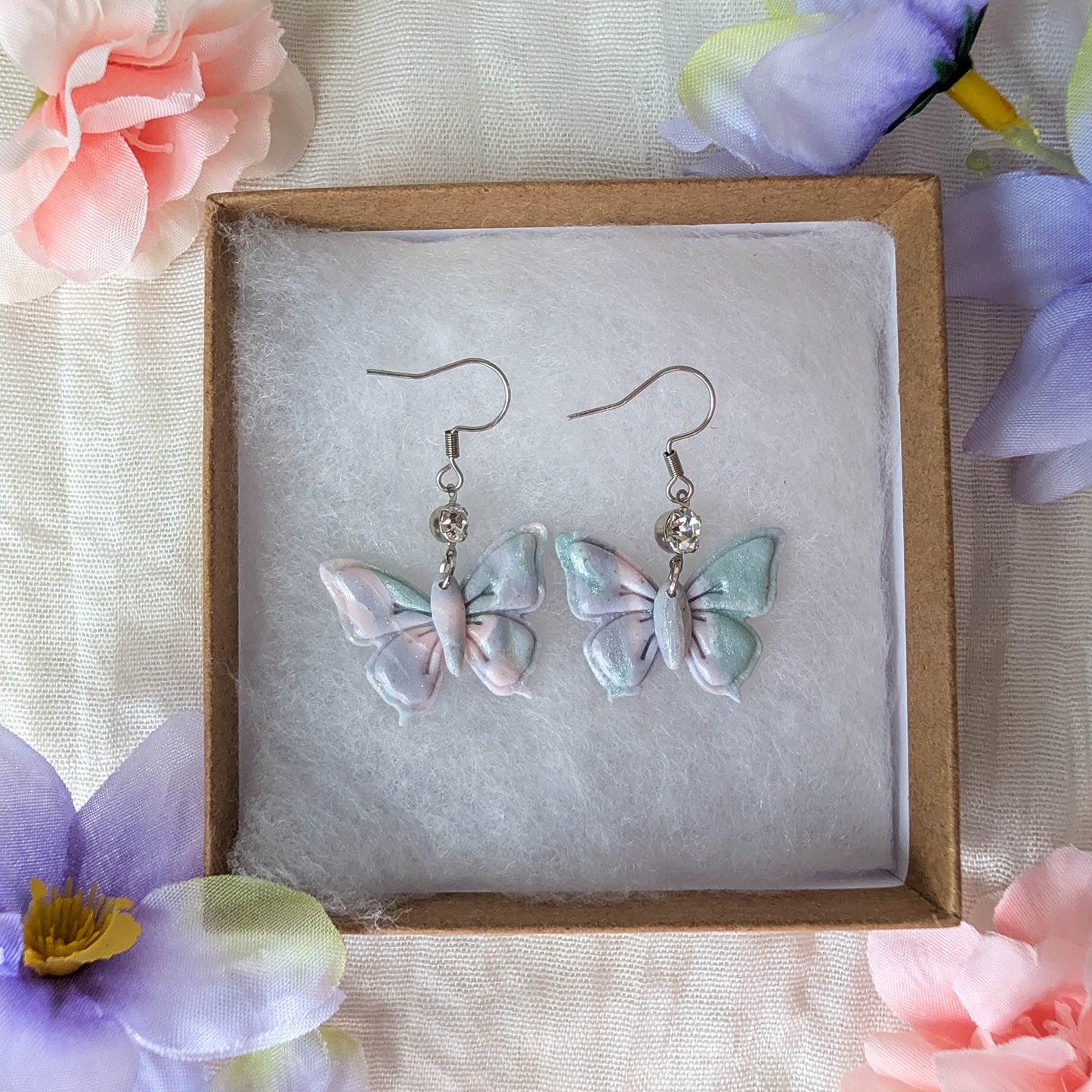 Pastel Pink, Purple, Blue Marble Clay Earrings for Brunch and Spring Garden Parties