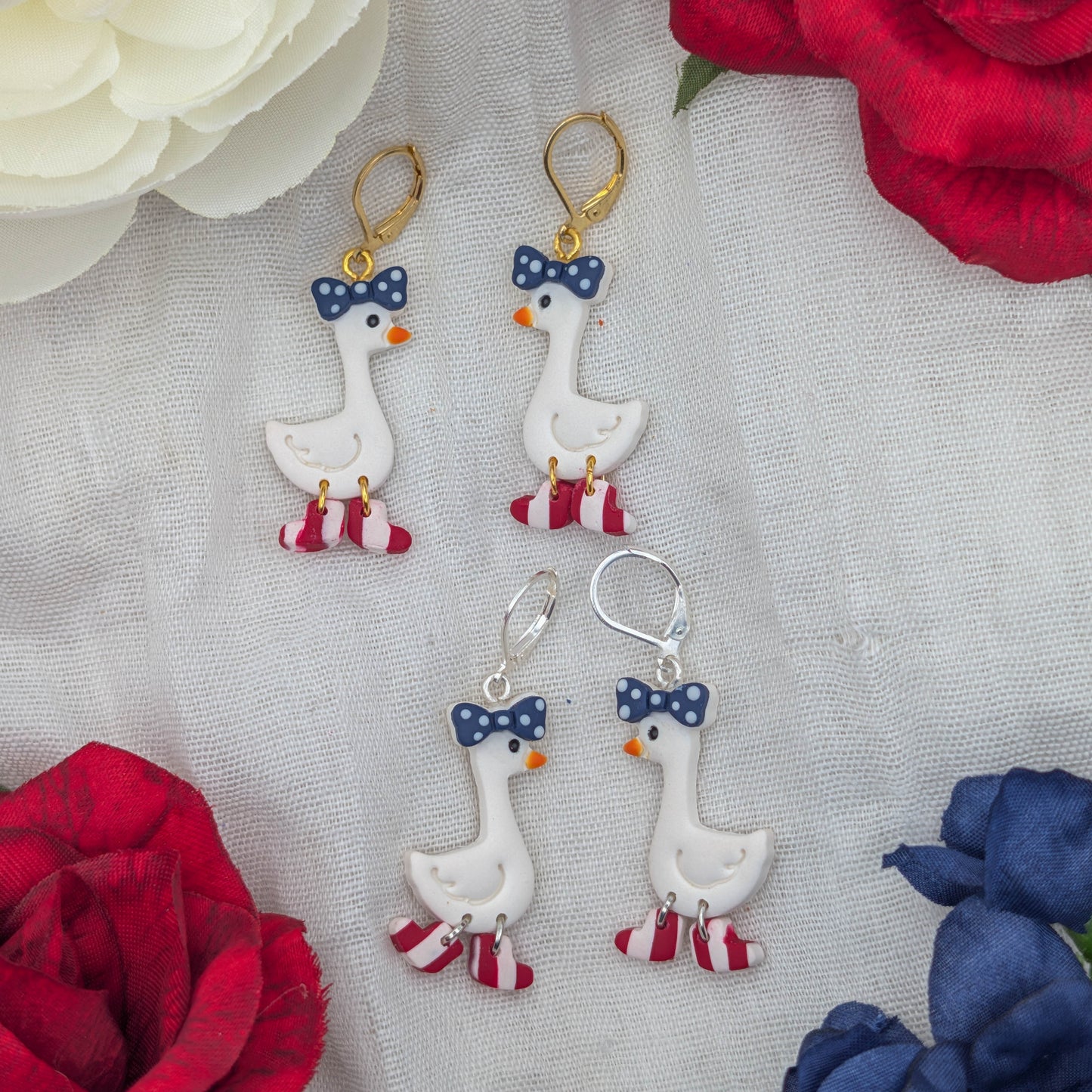 Whimsical Goose Clay Earring, Quirky Patriotic Style for Summer BBQs