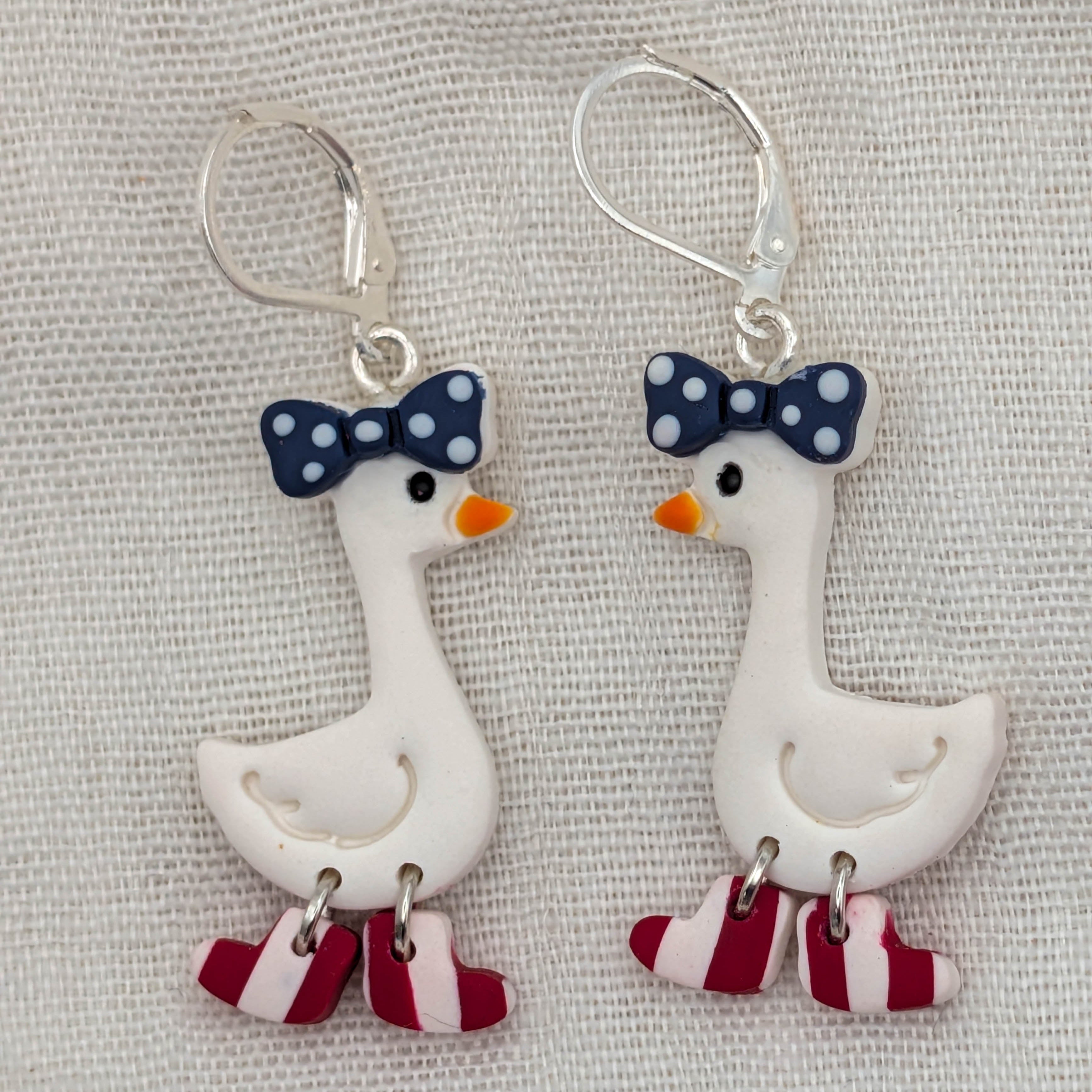 Whimsical Goose Clay Earring, Quirky Patriotic Style for Summer BBQs