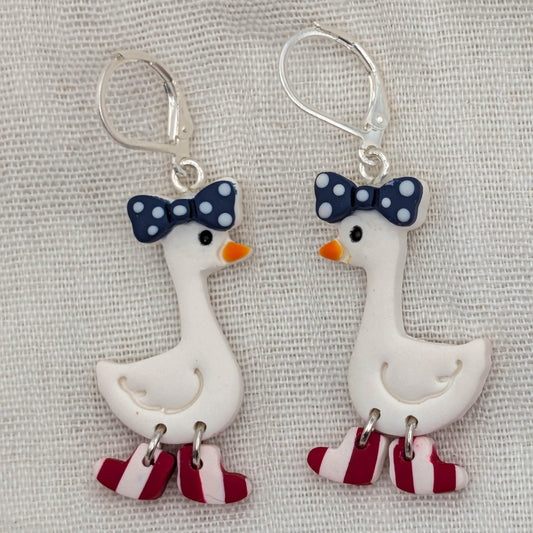 Whimsical Goose Clay Earring, Quirky Patriotic Style for Summer BBQs
