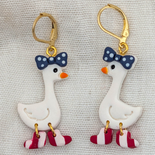 Whimsical Goose Clay Earring, Quirky Patriotic Style for Summer BBQs